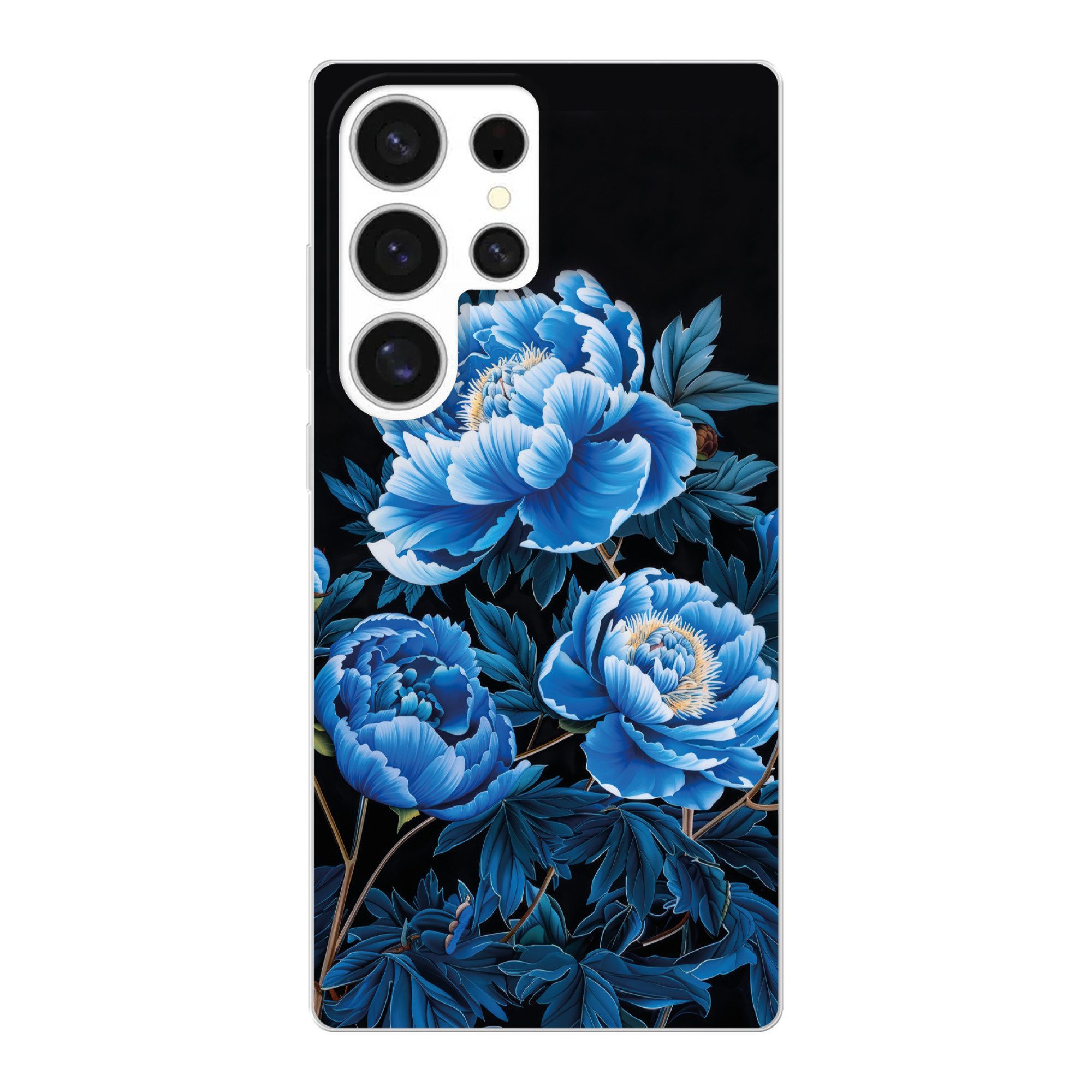 MuchoWow Handyhülle für Samsung Galaxy S25 Ultra Blumen - Schwarz - Blau - Modern, Phone Case, Silikon, Schutzhülle Dünn