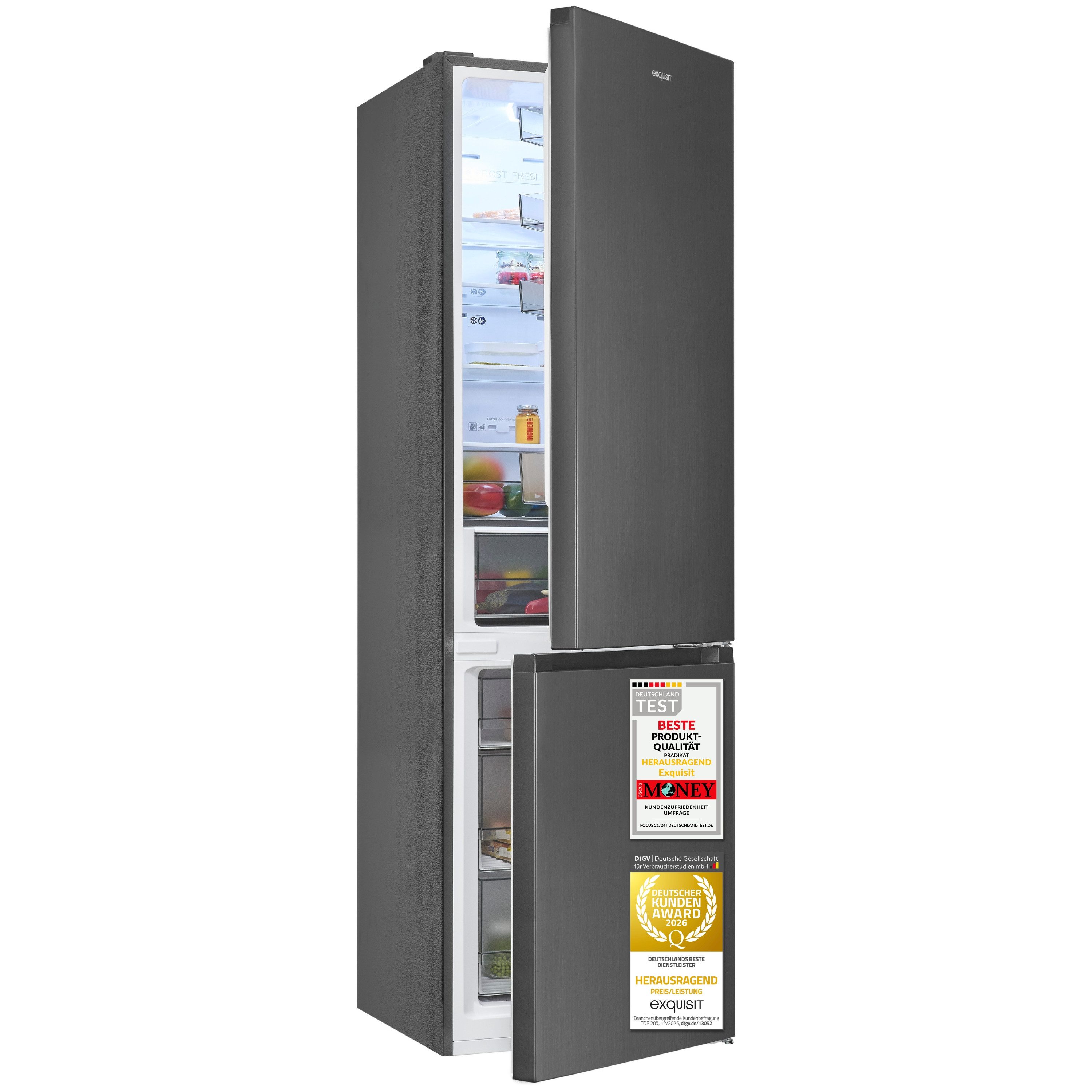 exquisit Kühl-/Gefrierkombination KGC5380-115-NF-040C, 200,5 cm hoch, 59,5 cm breit