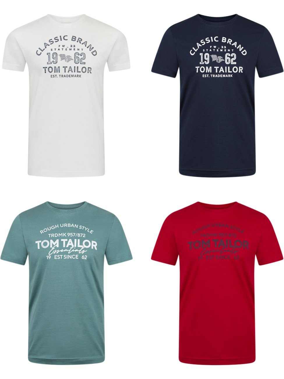 TOM TAILOR T-Shirt Herren Printshirt Regular Fit (Vorteilspack, 4-tlg) Kurzarm Tee Shirt mit Rundhalsausschnitt aus 100% Baumwolle