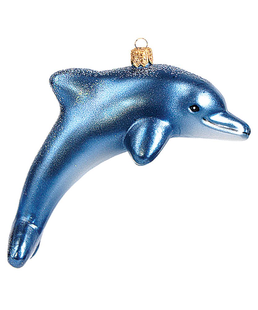 IMPULS Christbaumschmuck, Christbaumschmuck Glas Delfin 12cm blau