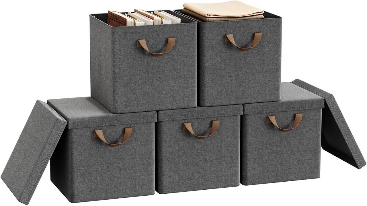 Woltu Aufbewahrungsbox (5 St), faltbare Stoffboxen 5 Stück, mit Griffen Metallrahmen