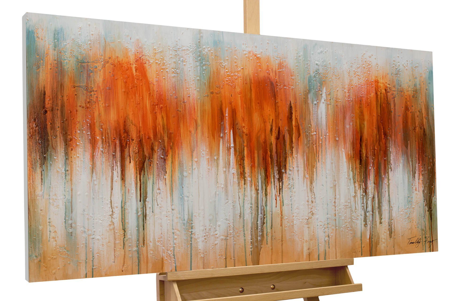 KUNSTLOFT Gemälde Herbst in Orange 120x60 cm, Leinwandbild 100% HANDGEMALT Wandbild Wohnzimmer