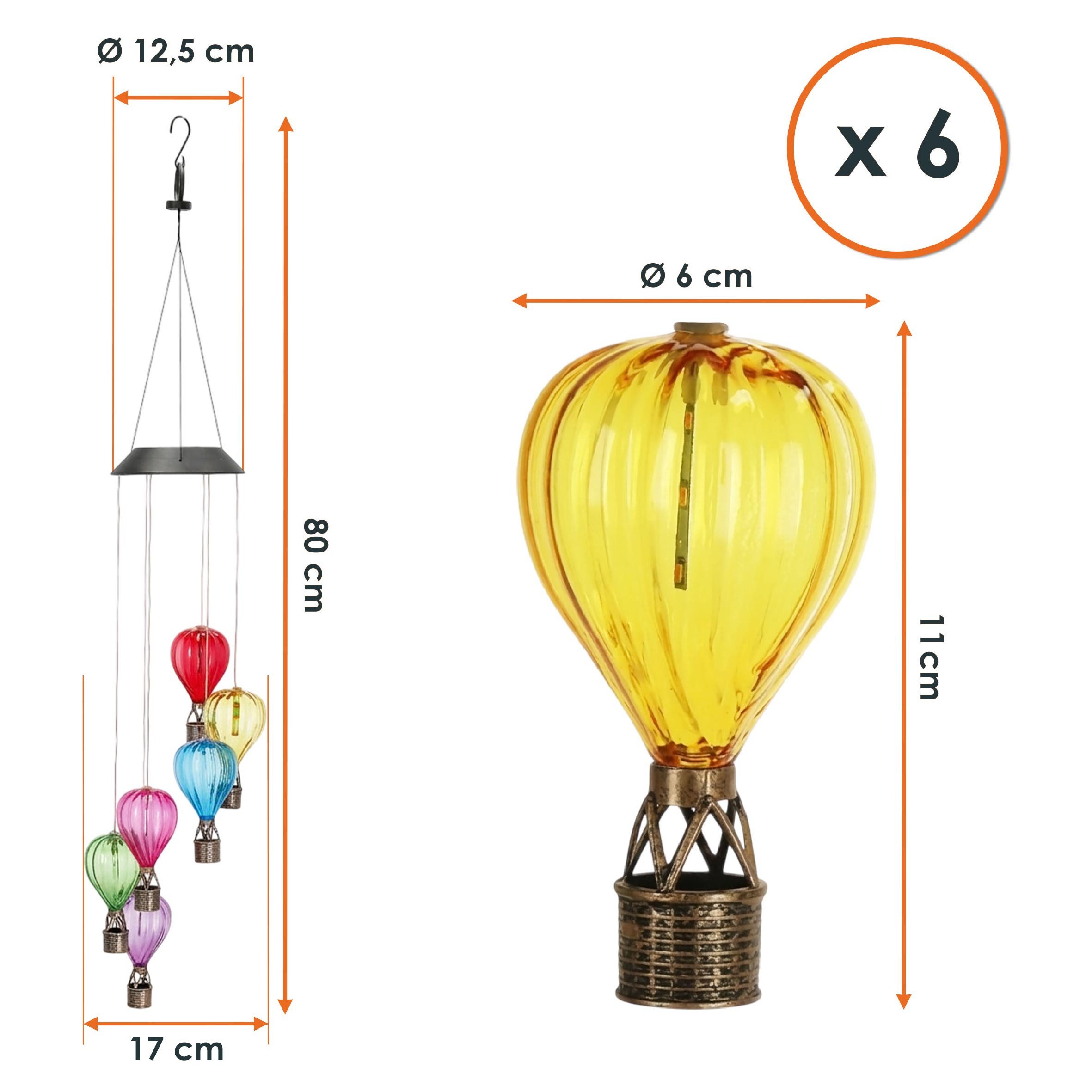 Spetebo Windspiel Solar Lichtspiel mit 6 bunten Heißluftballons beleuchtet (Windspiel mit 6 bunten Heißluftballons, 1 St., 80 x 17 cm), mit Flammeneffekt