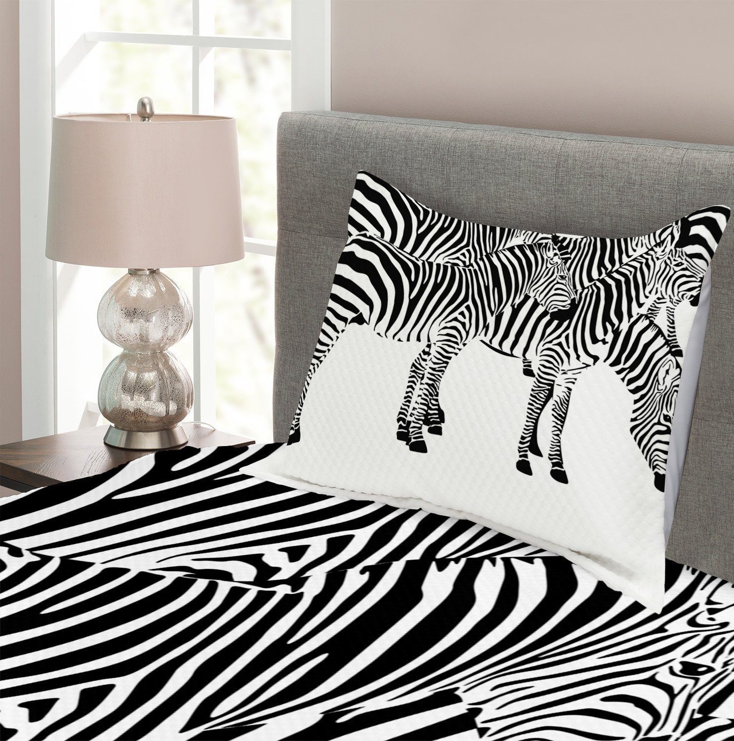 Tagesdecke Set mit Safari Zebras wilde Abakuhaus, Kissenbezügen Waschbar