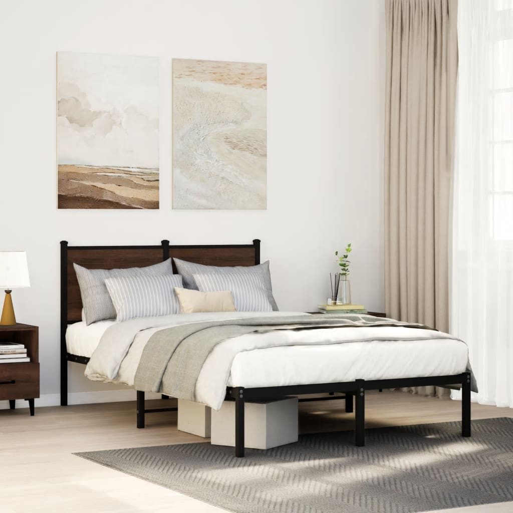 vidaXL Bett, Metallbett ohne Matratze Braun Eichen-Optik 120x190 cm günstig online kaufen
