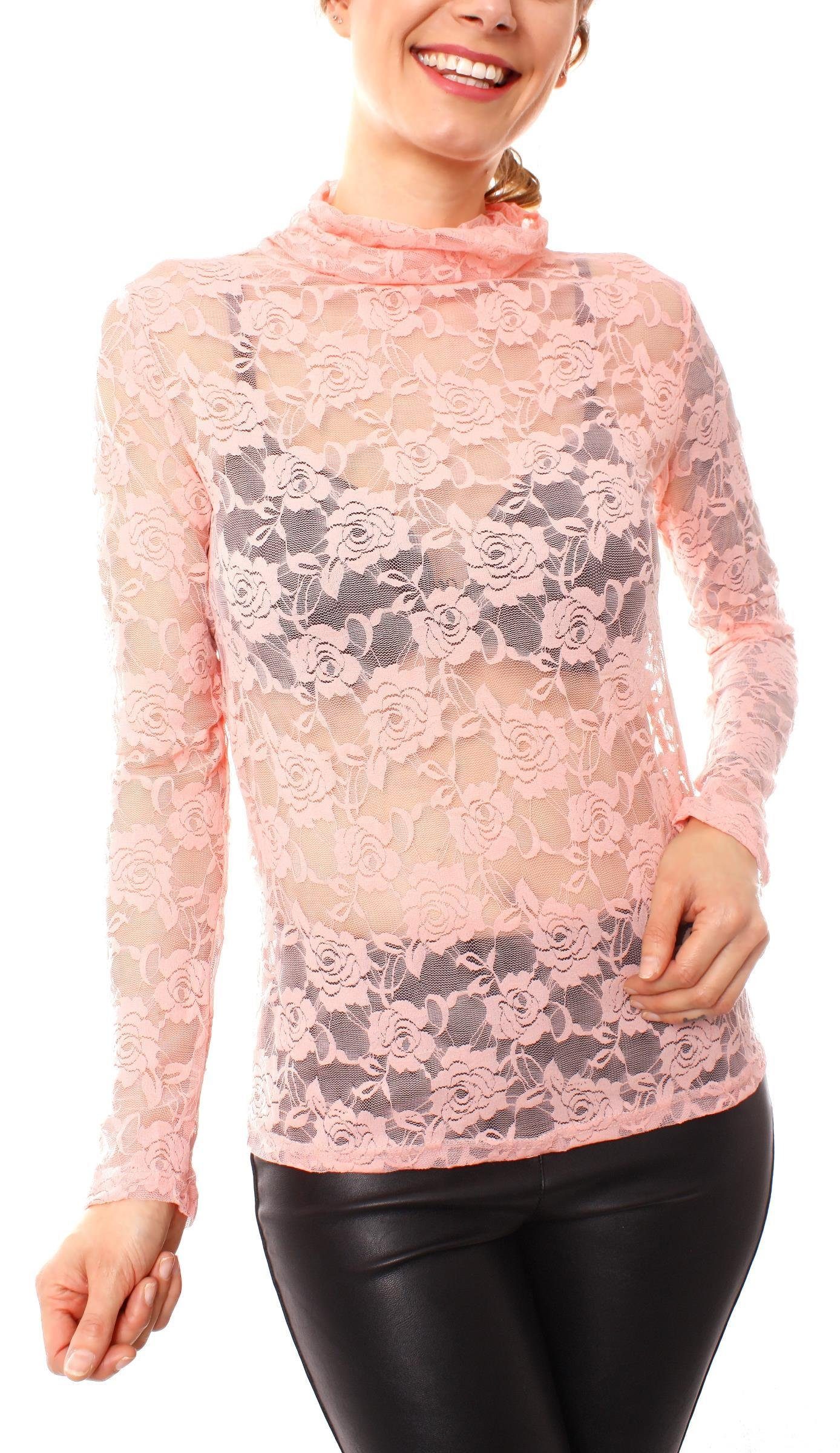 Muse Spitzenshirt Turtleneck Spitzenshirt Langarm transparent günstig online kaufen