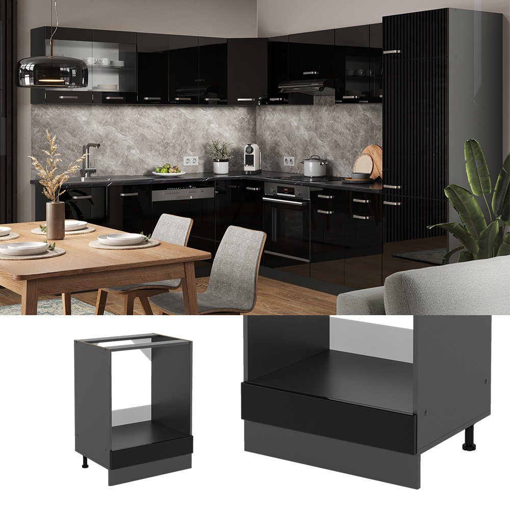 Vicco Herdumbauschrank R-Line, Schwarz Hochglanz/Anthrazit, 60 cm ohne Arbeitsplatte (1-St)