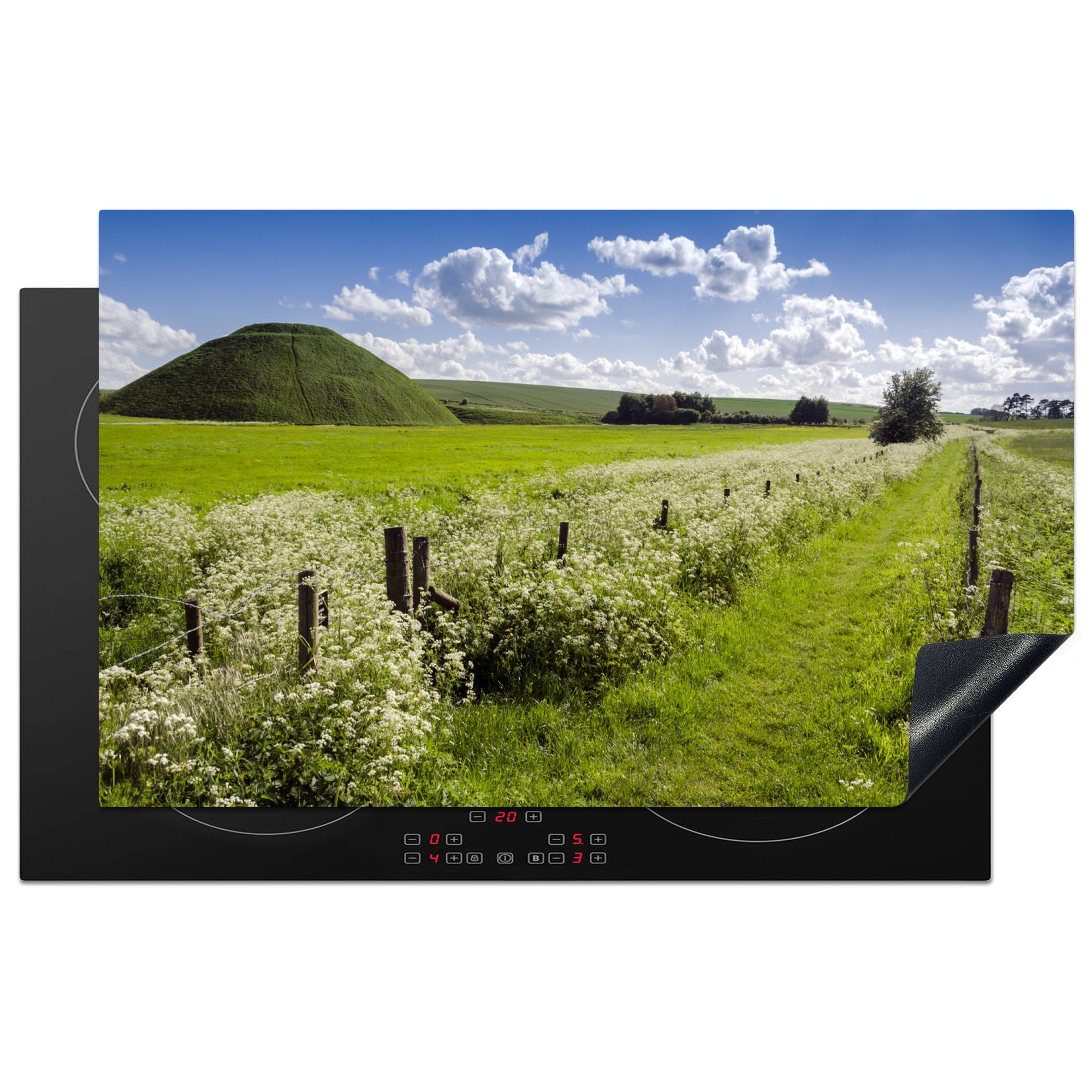 MuchoWow Herdblende-/Abdeckplatte Sonniger Tag am Silbury-Hügel in der Nähe von European Aveburry, Vinyl, (1 tlg), 83x51 cm, Ceranfeldabdeckung, Arbeitsplatte für küche