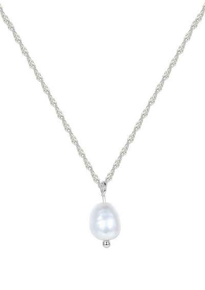 Hey Happiness Kette mit Anhänger Silber 925 Damen mit Perle weiß, 41-46 cm verstellbar, Singapur Halskette Süßwasserperle hängend, Brautschmuck