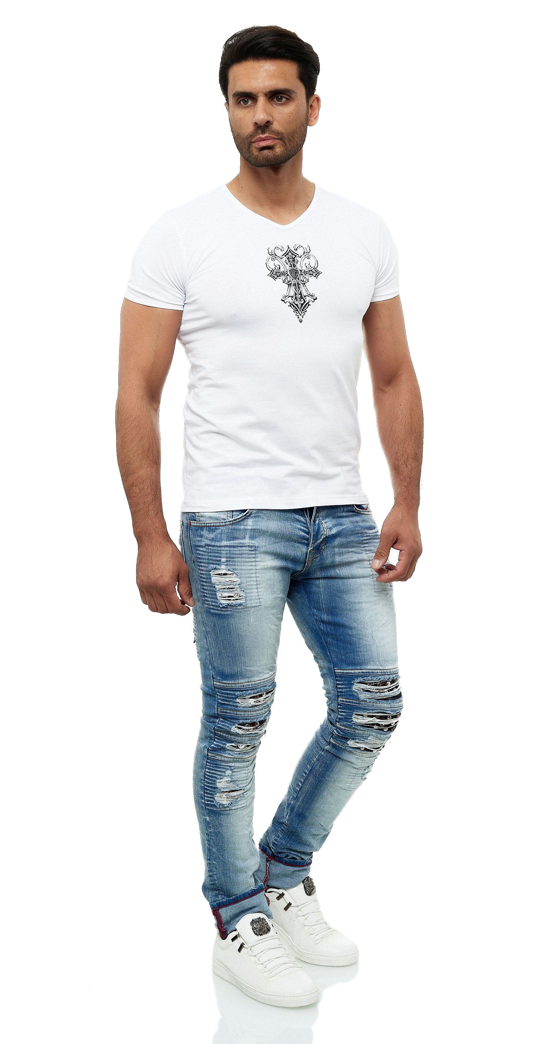 T-Shirt in KINGZ ausgefallenem Design weiß-silberfarben