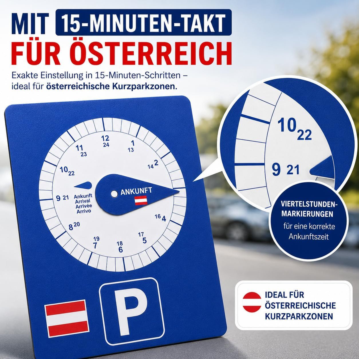 Kaiser24 Parkscheibe Parkscheibe Österreich 15 Minuten Kurzparkzone Blau