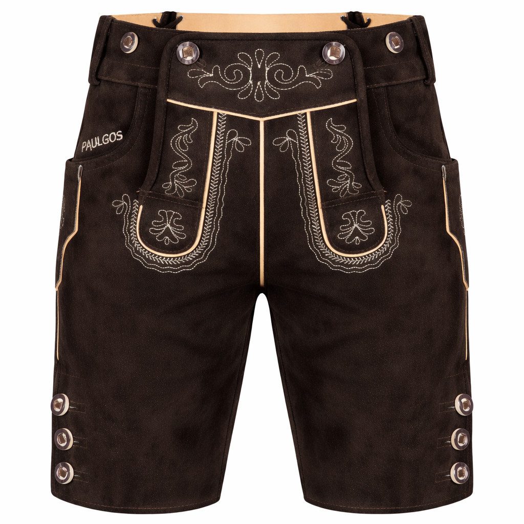 PAULGOS Trachtenhose Herren Lederhose Kurz mit Trägern 100% Echtleder - HK2
