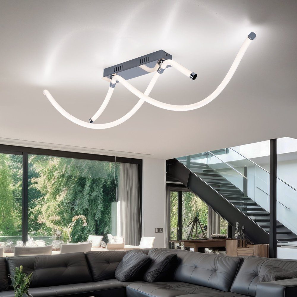 Globo LED Deckenleuchte, LED-Leuchtmittel fest verbaut, Deckenleuchte Warmweiß, Stufen Kunststoff LED Weiß Opal 3 Chrom Deckenlampe