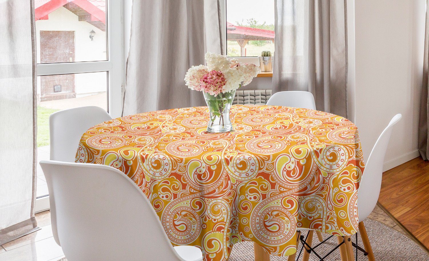 Abakuhaus Tischdecke Kreis Tischdecke Abdeckung für Esszimmer Küche Dekoration, Mandarine Abstrakte wirbelnde ornates | Tischdecken