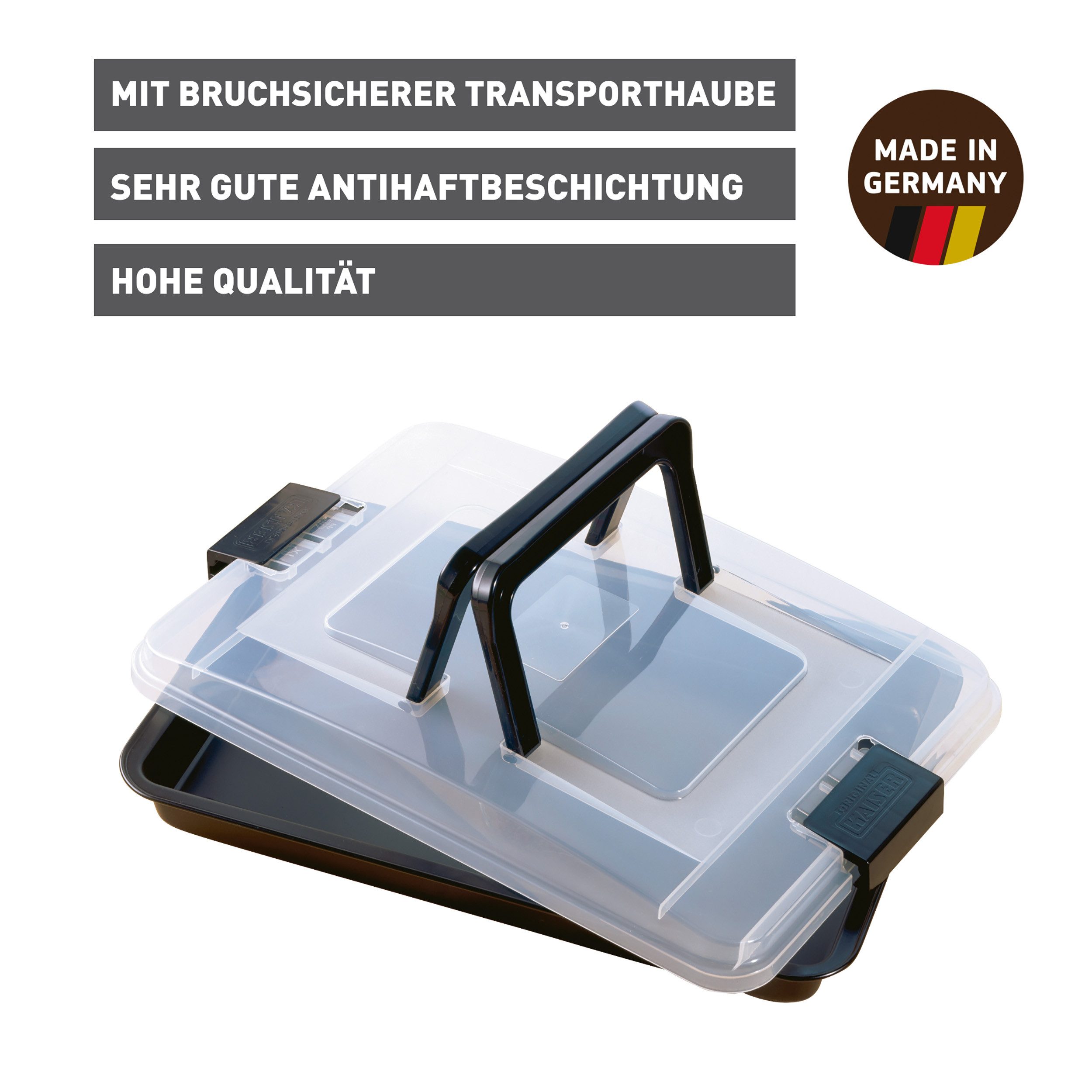 Kaiser Backformen Backform Inspiration, (2-tlg), Backblech mit Transporthaube und klappbarem Griff, antihaftbeschichtet