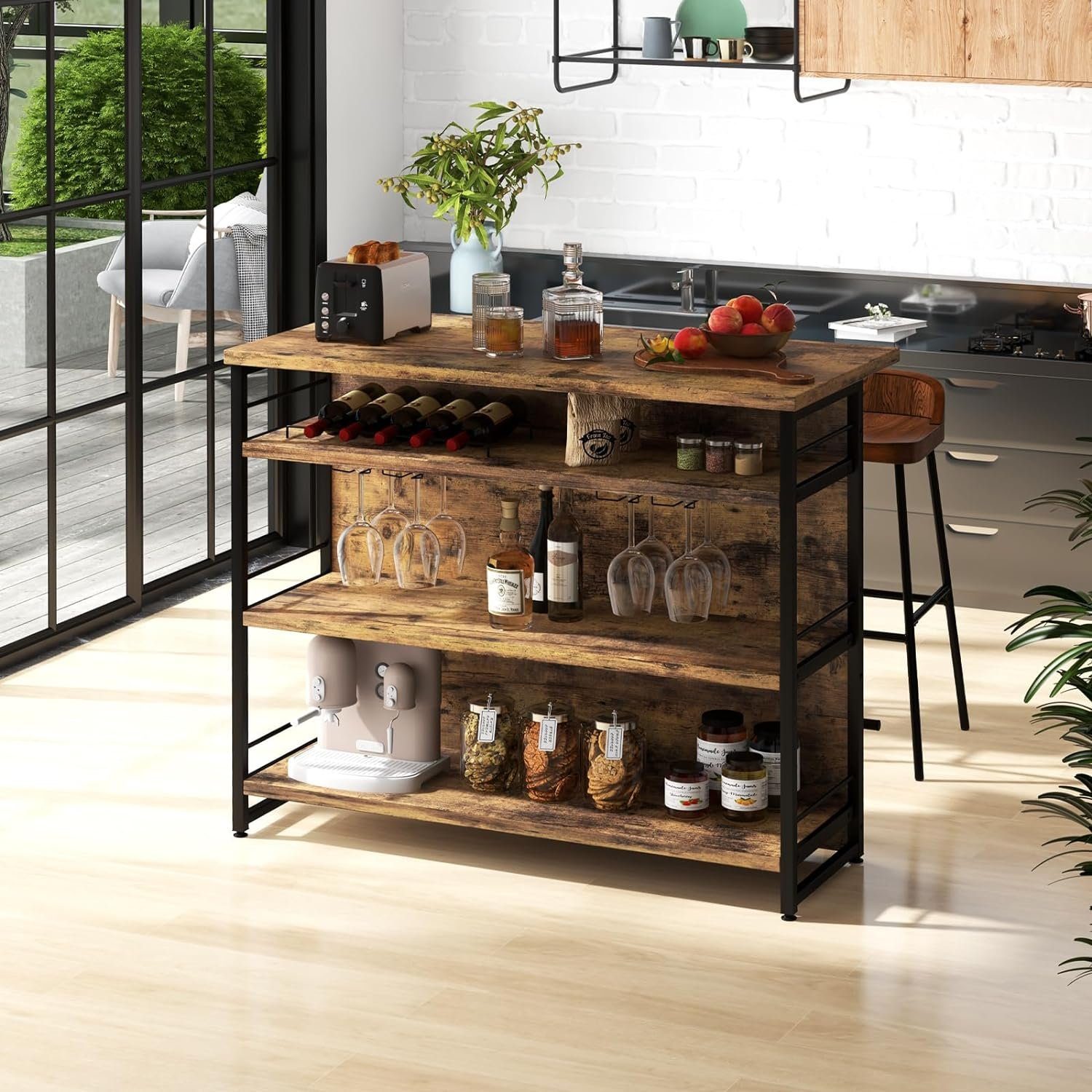 KOMFOTTEU Sideboard Küchenschrank, mit Ablagen & Metallgestell,120 x 60 x 101 cm