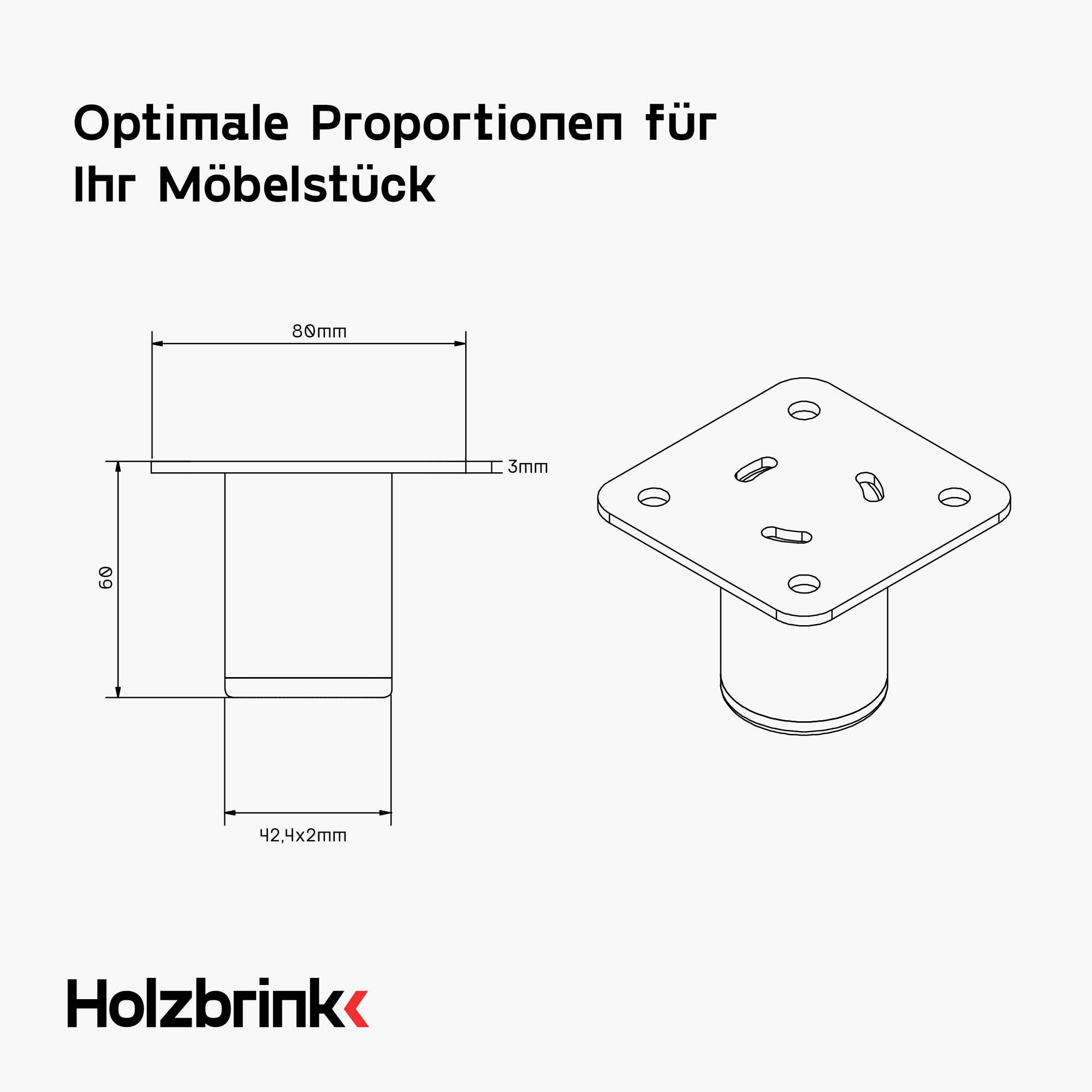 HOLZBRINK Tischbein Möbelfüße 6 cm Metall Blaugrau 4 Stk. Ø42,4 mm, Möbelbeine für Sofa, Regal, Küchenmöbel, stabile Möbelfüße