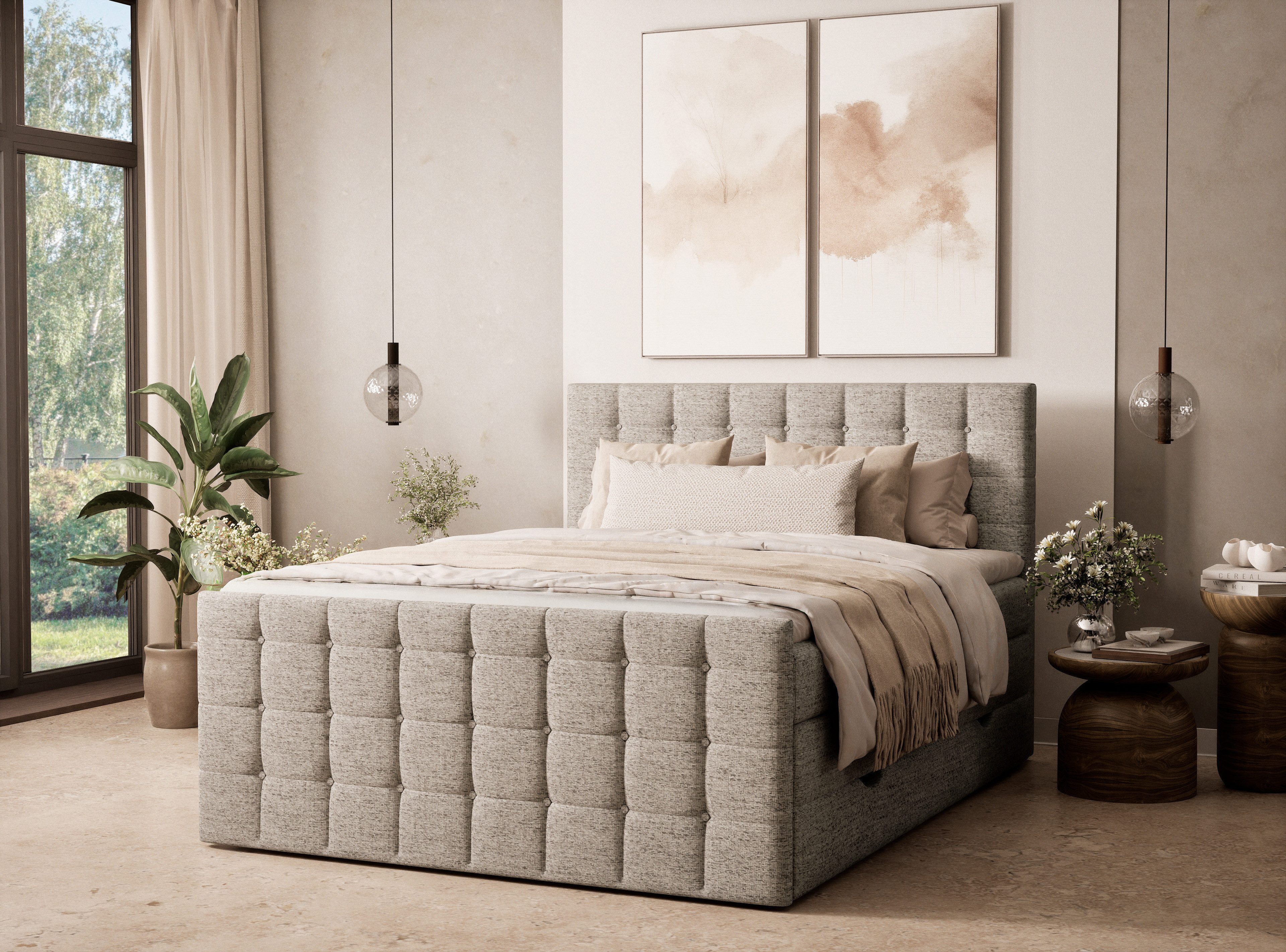 Maison de Rêve Boxspringbett Tasca mit Bettkasten (Komplettbett mit Matratzen, Kopfteil und Topper), Boxspringbett mit Matratzen H4, Doppelbett, inkl. Visco-Topper