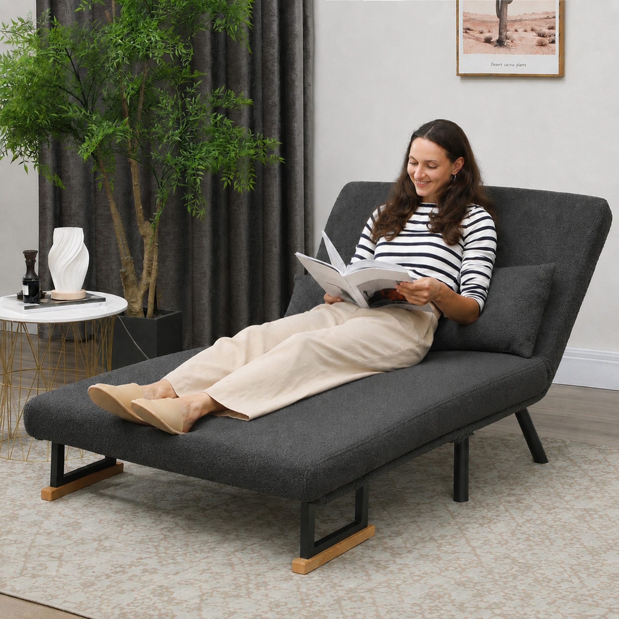 HOMCOM Schlafsofa 4 in 1 2 Sitzer Sofa Schlafcouch mit Fleece-Optik, Lendenkissen, Verstellbare Couch 1 Teile, 102 x 73 x 81 cm, Dunkelgrau