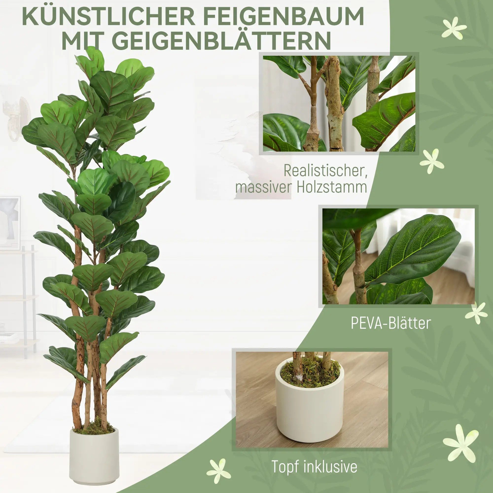 Kunstpflanze 150CM Künstlicher Geigenfeigenbaum Kunstpflanze mit 71 Blätter günstig online kaufen