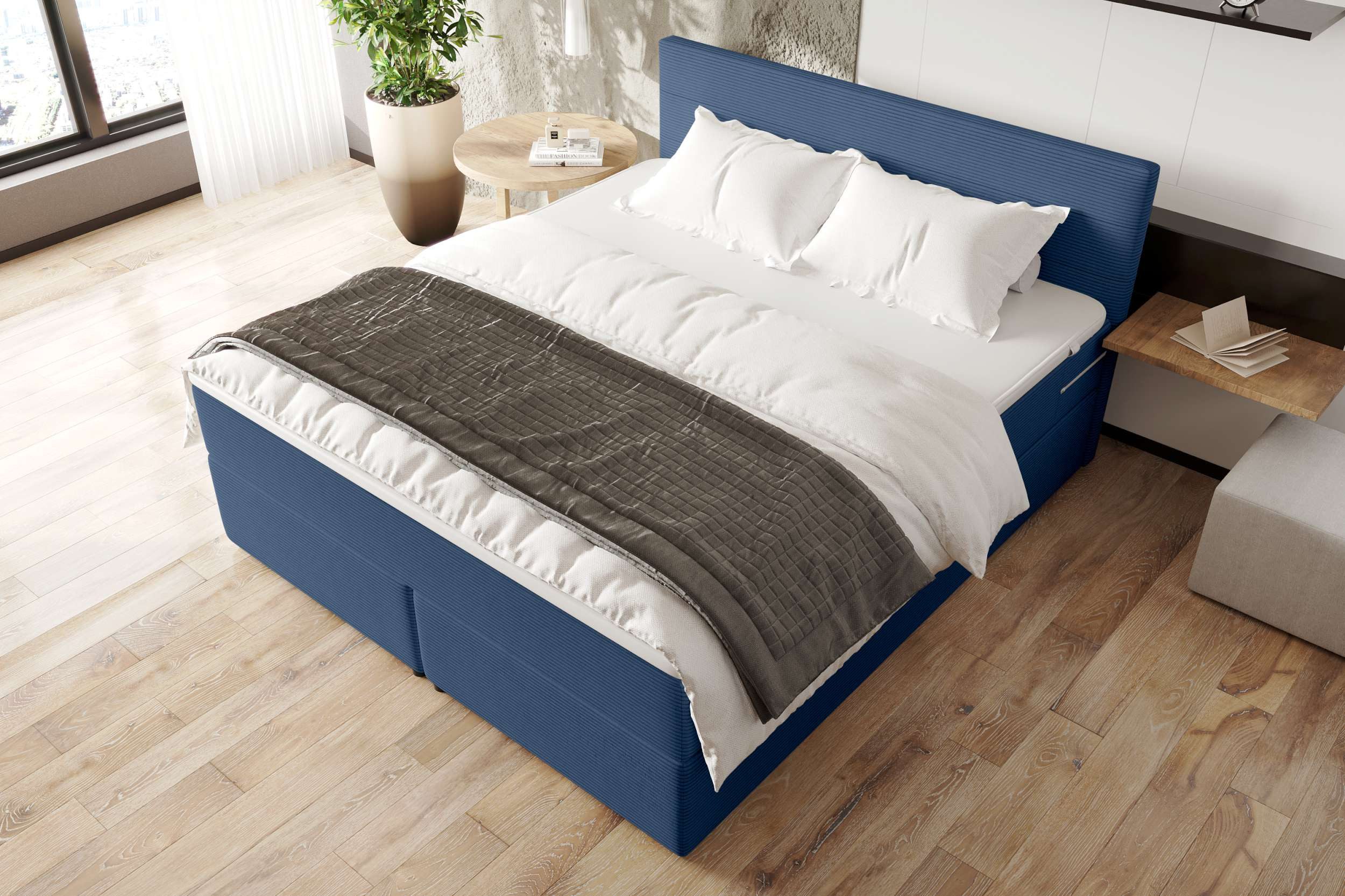 99rooms Boxspringbett Phönix (Schlafzimmerbett, Bett), mit Taschenfederkernmatratze, Topper und gepolstertem Cordstoff POSO