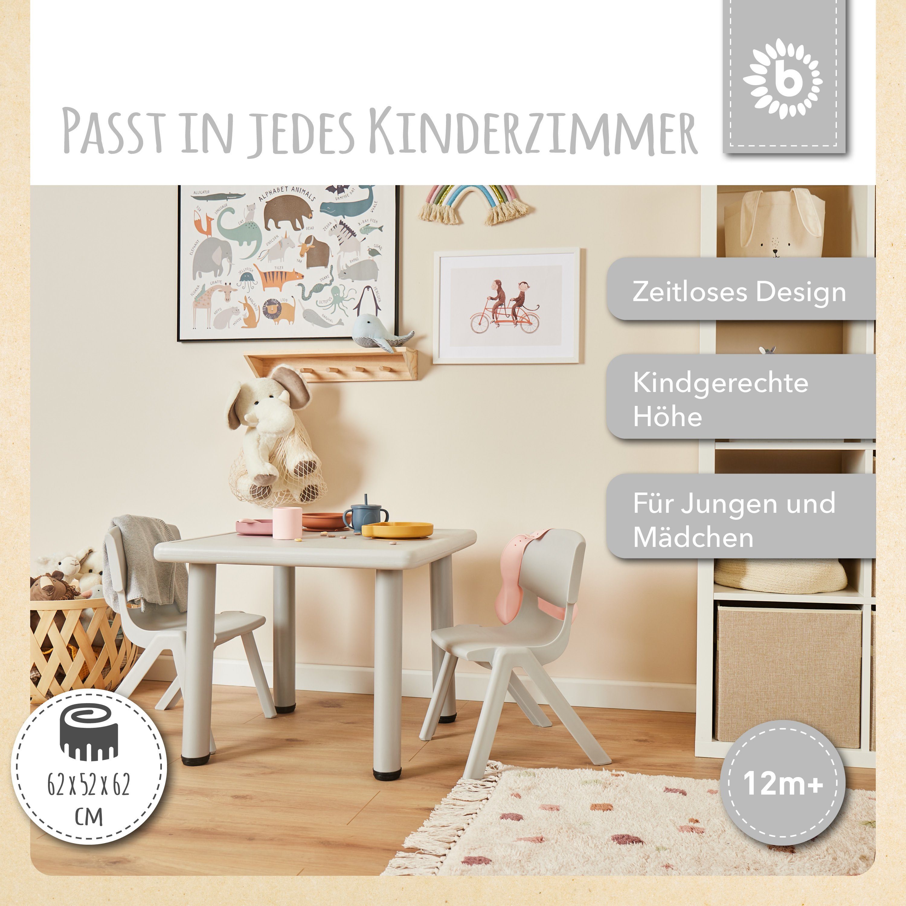 BIECO Kindertisch Bieco Tisch für Kinder 1-8 Jahre Kindertisch 62x62cm höhe günstig online kaufen