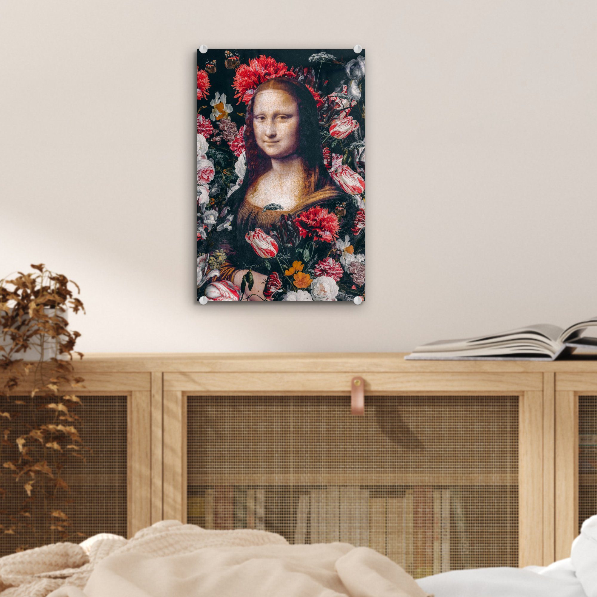 Acrylglasbild Rosa, da Foto bunt St), Bilder auf - Wanddekoration (1 Leonardo Blumen - - MuchoWow - Glas Mona Vinci Glas Wandbild auf Lisa - Glasbilder -