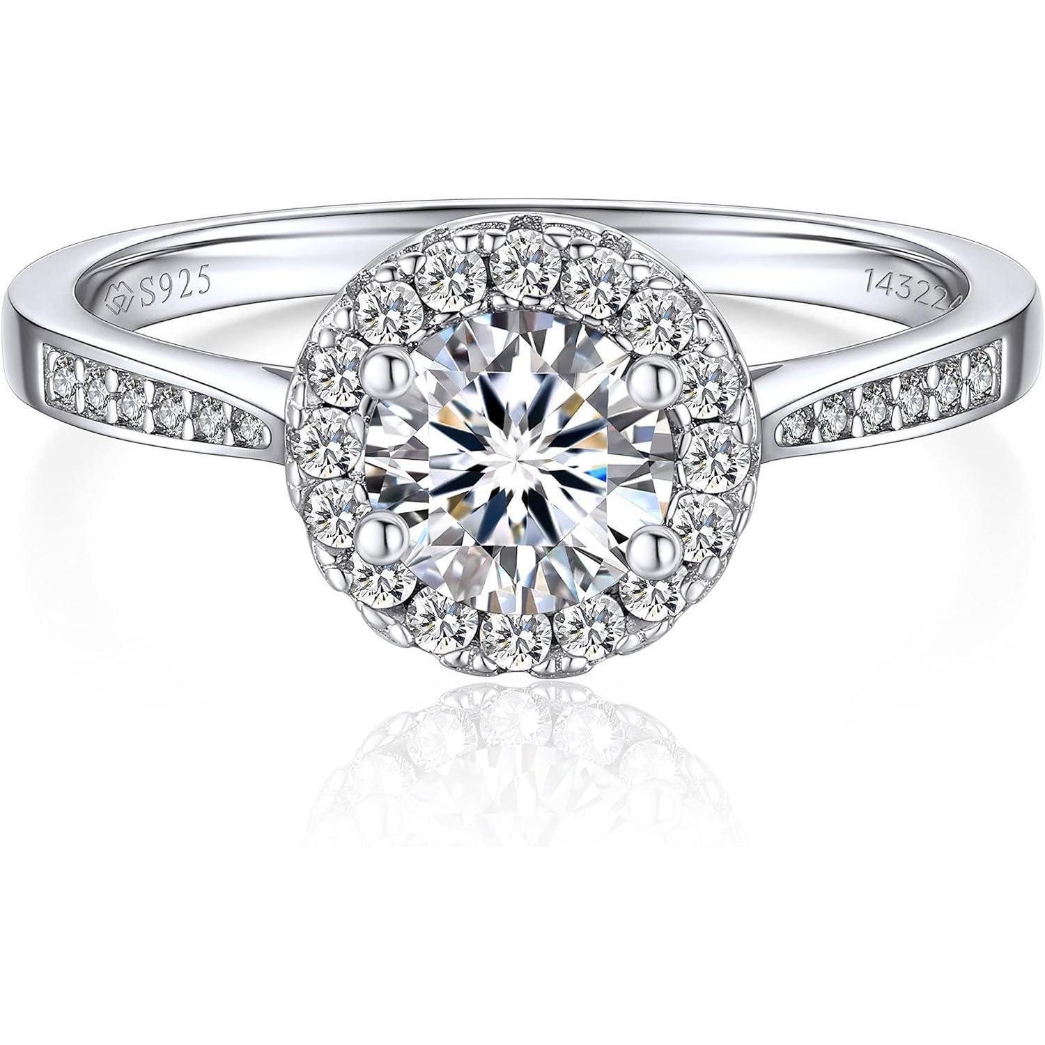 LuxusKollektion Verlobungsring Verlobungsring Damen Silber 1 Karat Moissanit Halo Valentinstag