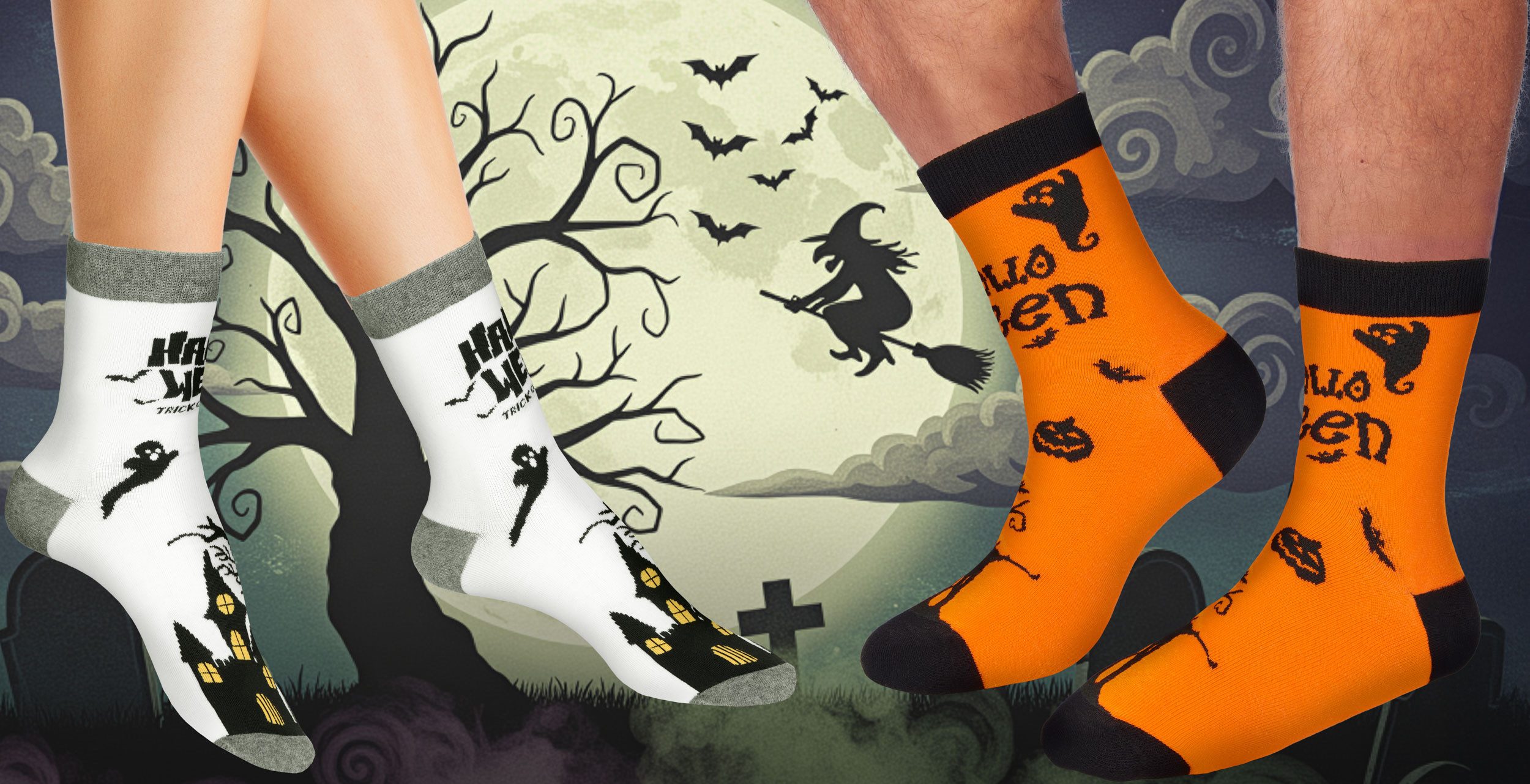 BRUBAKER Socken Halloween Sockenset - Lustige Baumwollsocken in Orange, Lila & Schwarz (5-Paar) Kürbis, Skelett & Gespenst - Bunte Herbstsocken für Damen & Herr – Bild 2 von 5