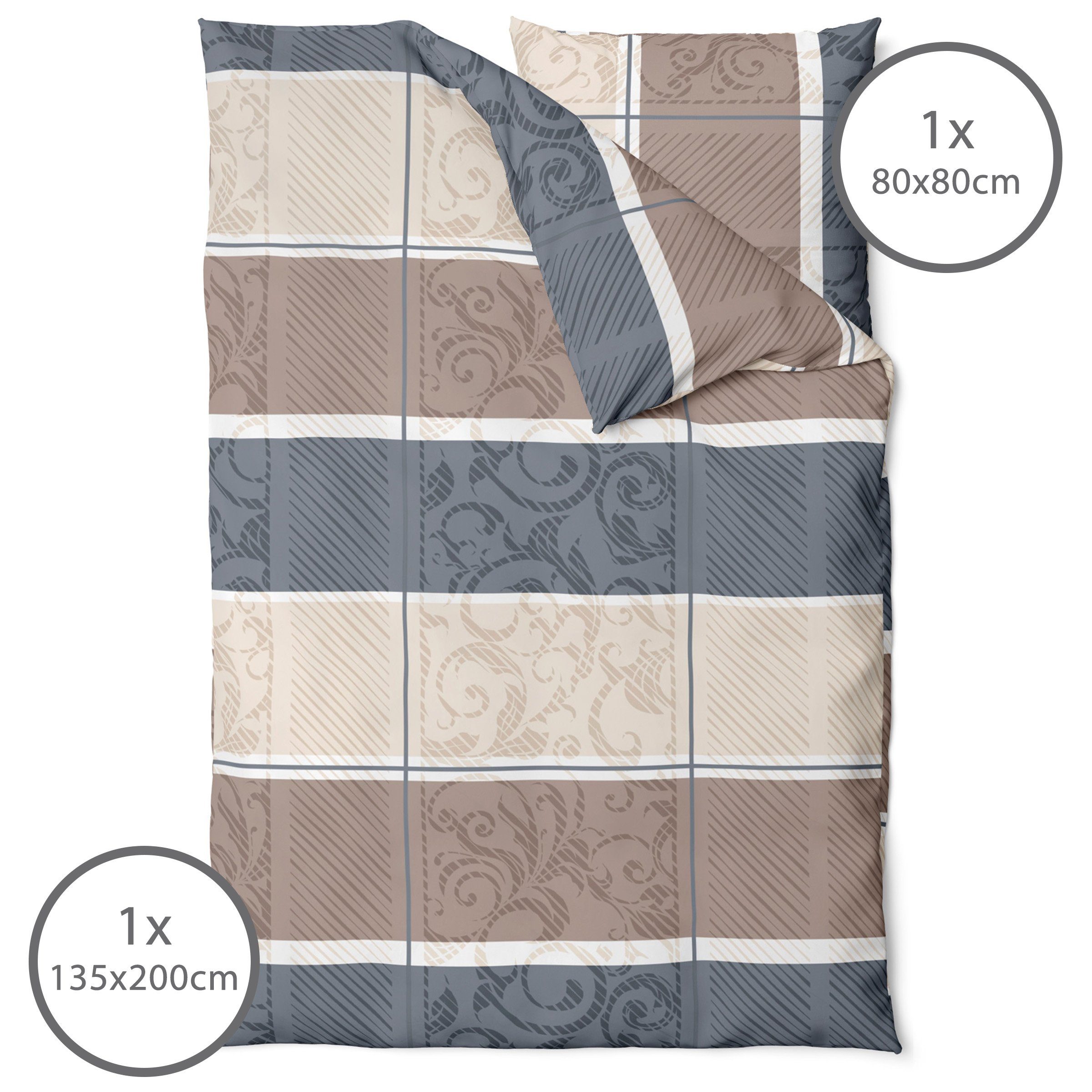 LINKHOFF Bettwäsche Biber Bettwäsche 135x200 + 80x80 cm 2tlg. Taupe, Beige günstig online kaufen