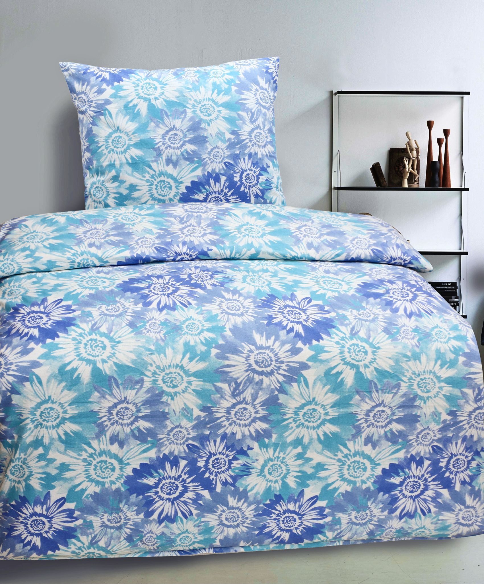 JACK Bettwäsche 135x200cm Blumen Mandala Blau, Biber, 2 teilig, tolles Design mit Reißverschluss – Bild 3 von 5