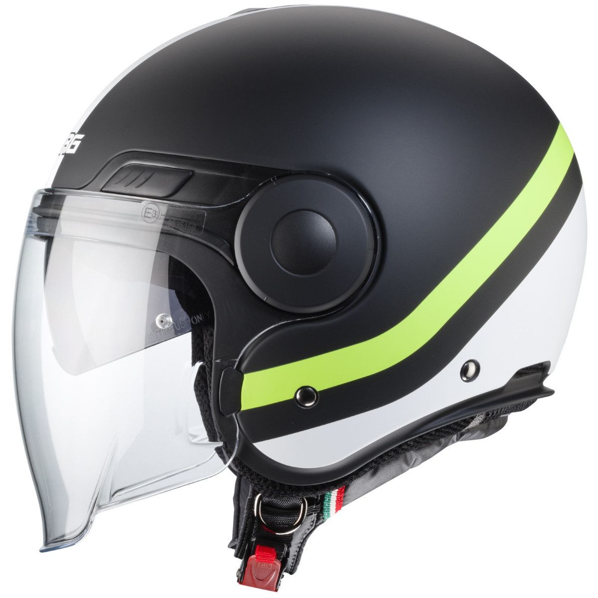 Caberg Motorradhelm Caberg Uptown Chrono matt-schwarz / weiß-fluo-gelb (1er Set), jethelm für motorrad