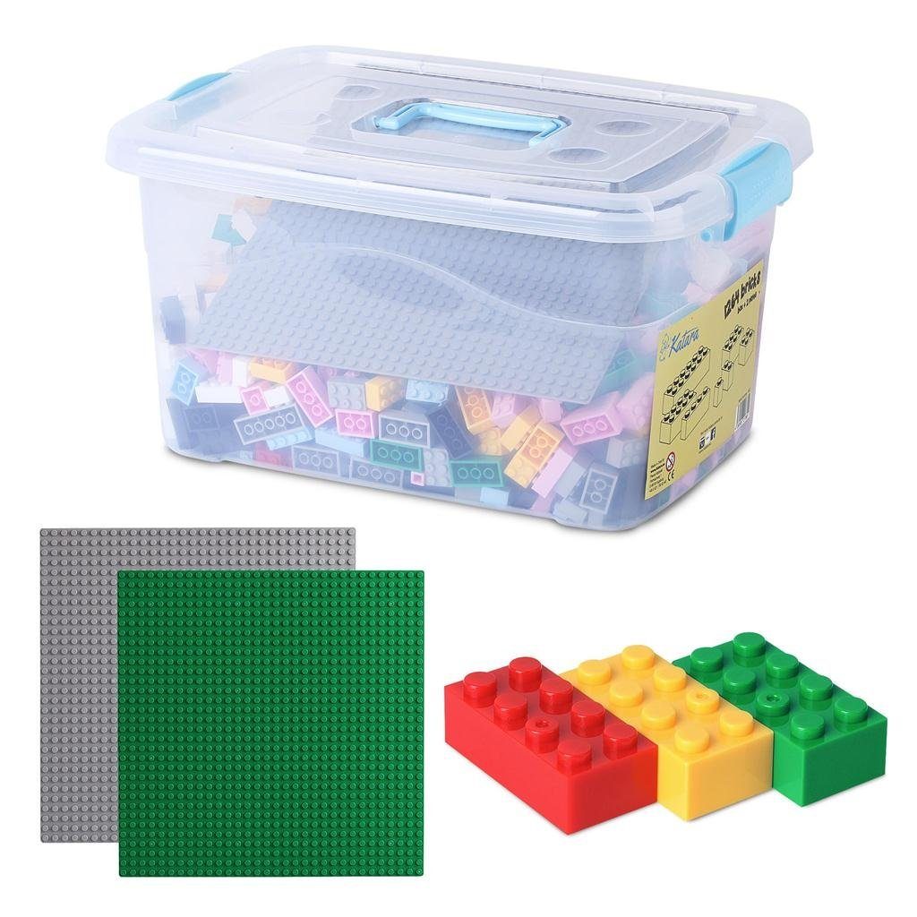 Katara Konstruktionsspielsteine XL Box-Set mit 1264 Bausteinen + 2 Platten + Box, (4er Set), Bunt, 100% Kompatibel Sluban, Papimax, Q-Bricks, LEGO®