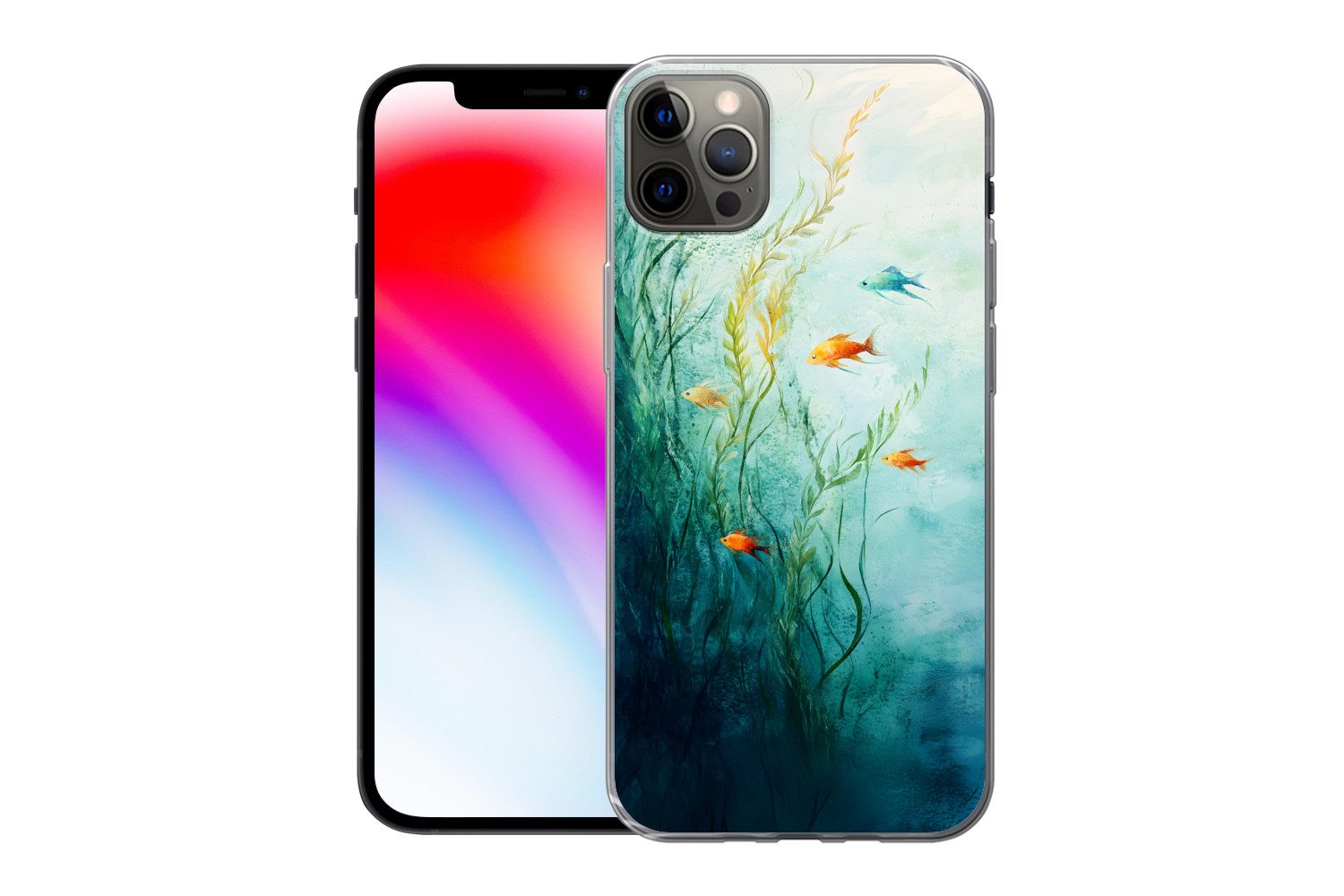 MuchoWow Handyhülle für Apple iPhone 13 Pro Max Wasserpflanzen - Fische - Farbenfroh - Was, Smartphone-Bumper, Print, Handy Schutzhülle Dünn
