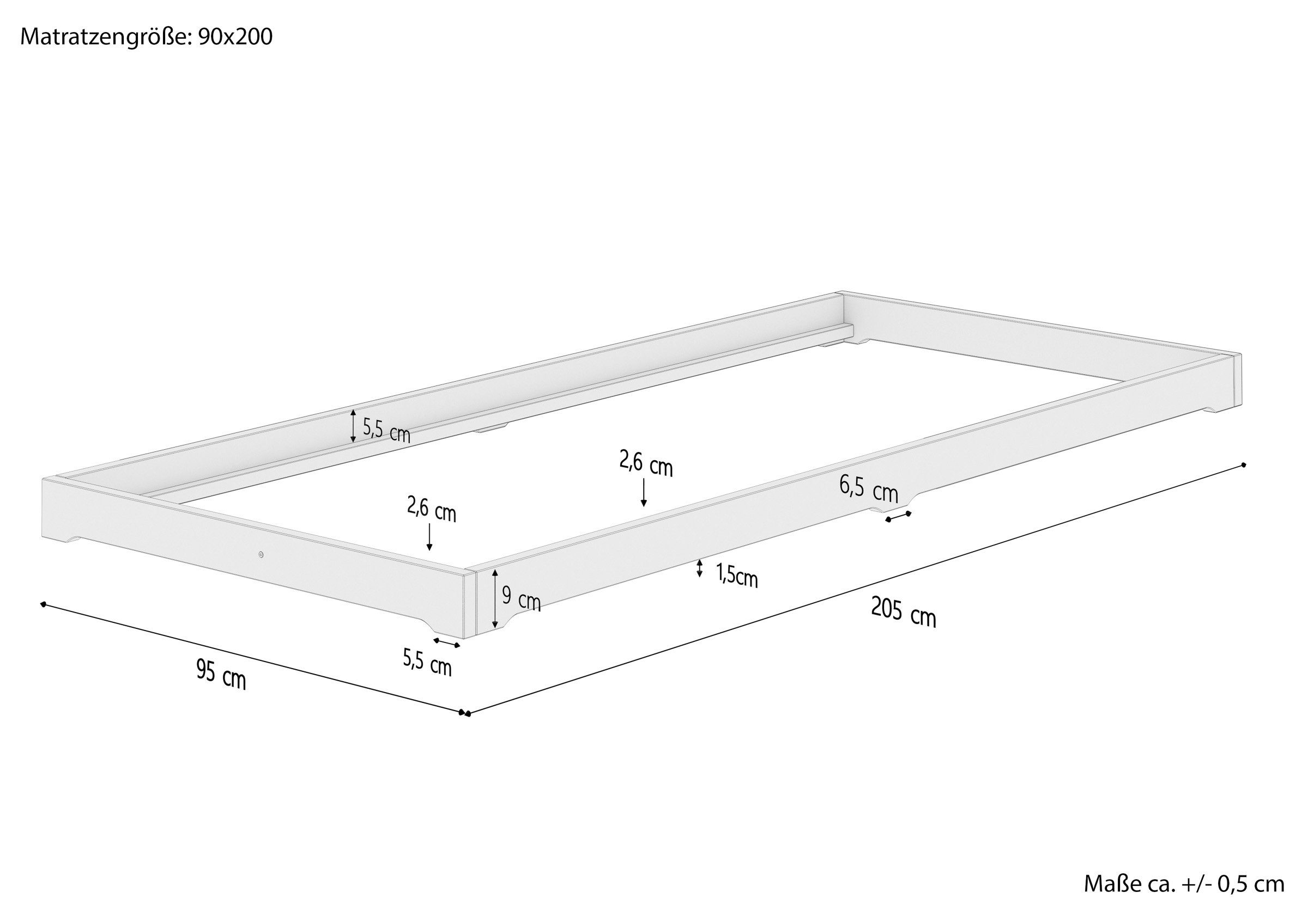 niedrig Massivholz Flachbett 90x200 geölt Esche ERST-HOLZ Stapelbett