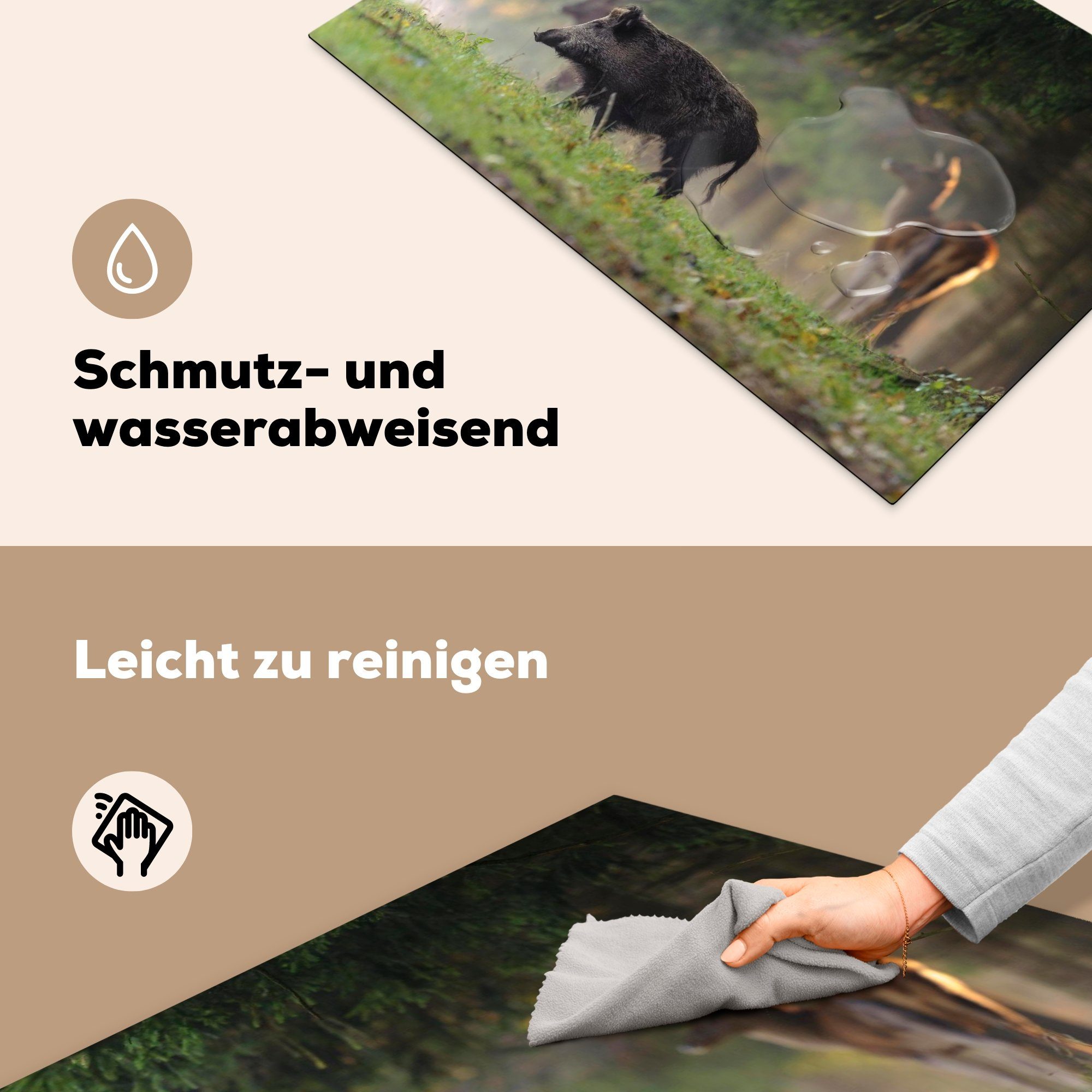 Wildschwein die MuchoWow 81x52 Vinyl, für (1 cm, Herdblende-/Abdeckplatte tlg), - Ceranfeldabdeckung küche, Induktionskochfeld - Wald, Rotwild Schutz