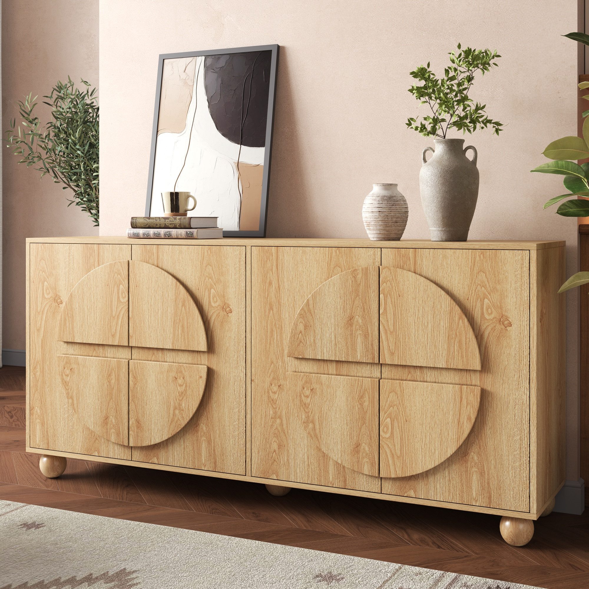 Merax Sideboard mit 4 Türen, verstellbaren Einlegeböden & Stauraum (160 x 38 x 76 cm (L x B x H), 1 St), Aufbewahrungsschrank Kommode mit …