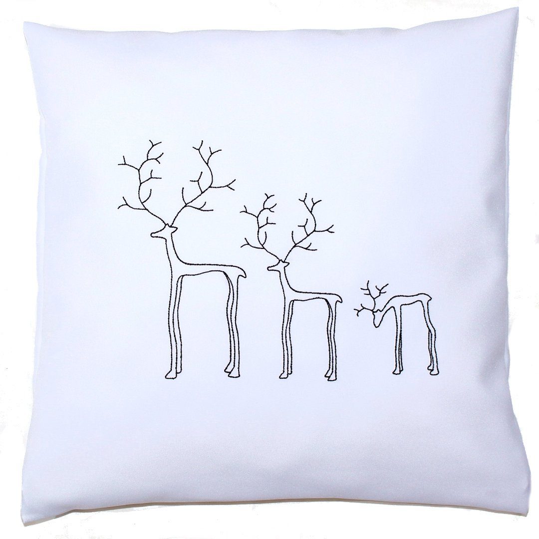 Kissenbezug Weihnachten Bezug mit Stickerei minimalistisch Christmas Drei Rentiere, Primawela Weiß