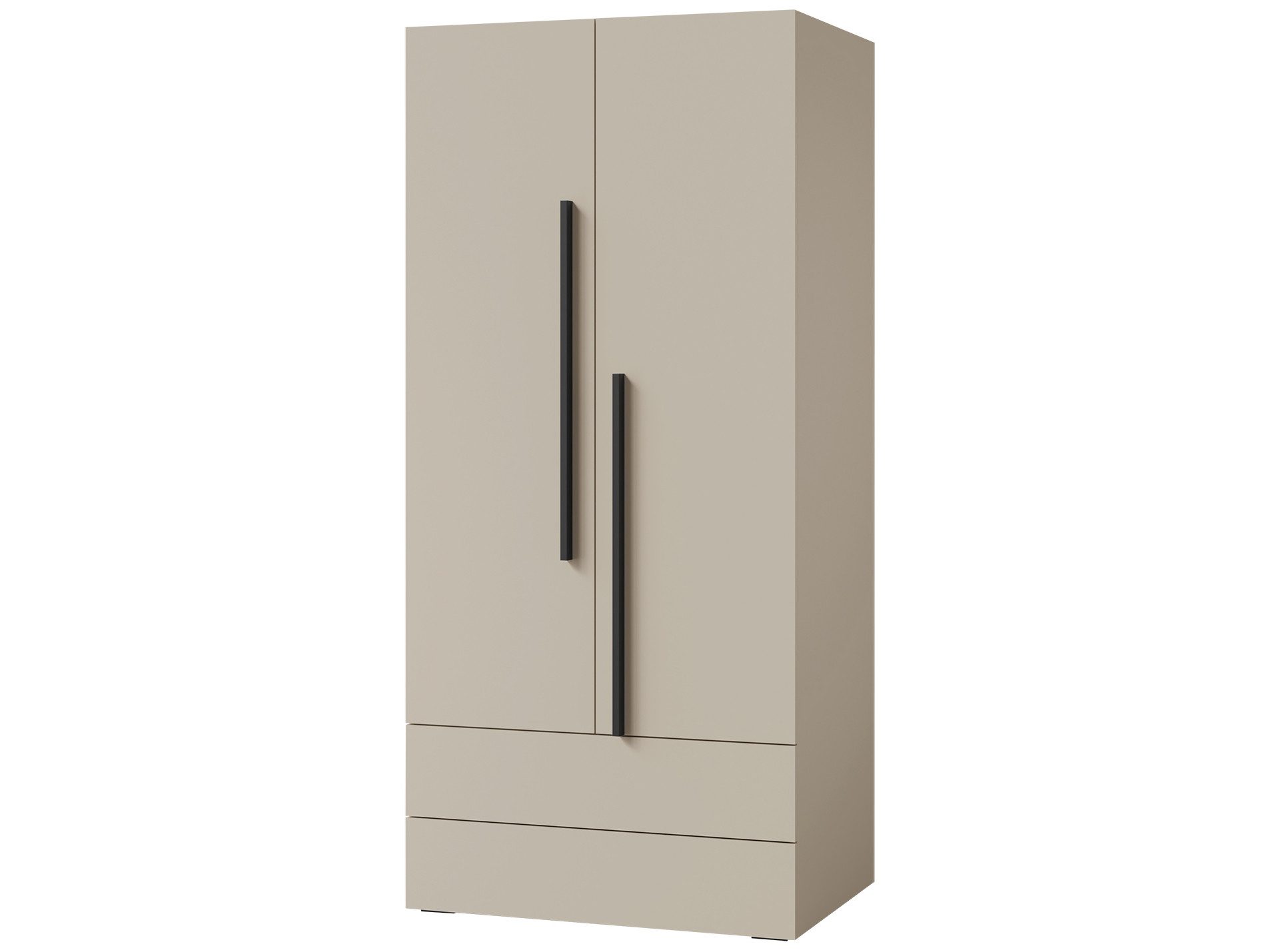 Beautysofa Kleiderschrank LARGO mit 2 Türen und 2 Schubladen (Drehtürenschrank in Kaschmir, Modernes Design) optional mit Aufsatz