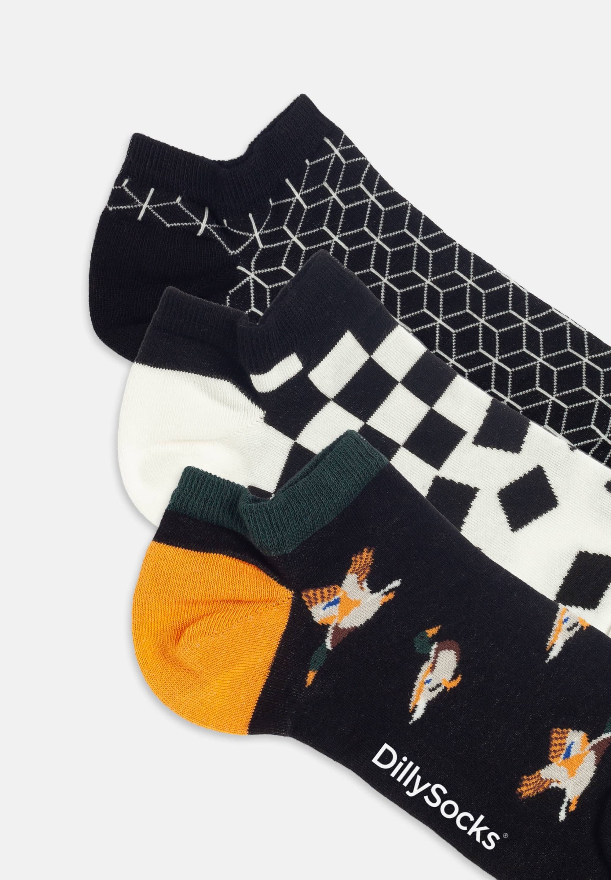 DillySocks Sneakersocken Short Duck Geometrics Aus Baumwolle & recyceltem Polyamid