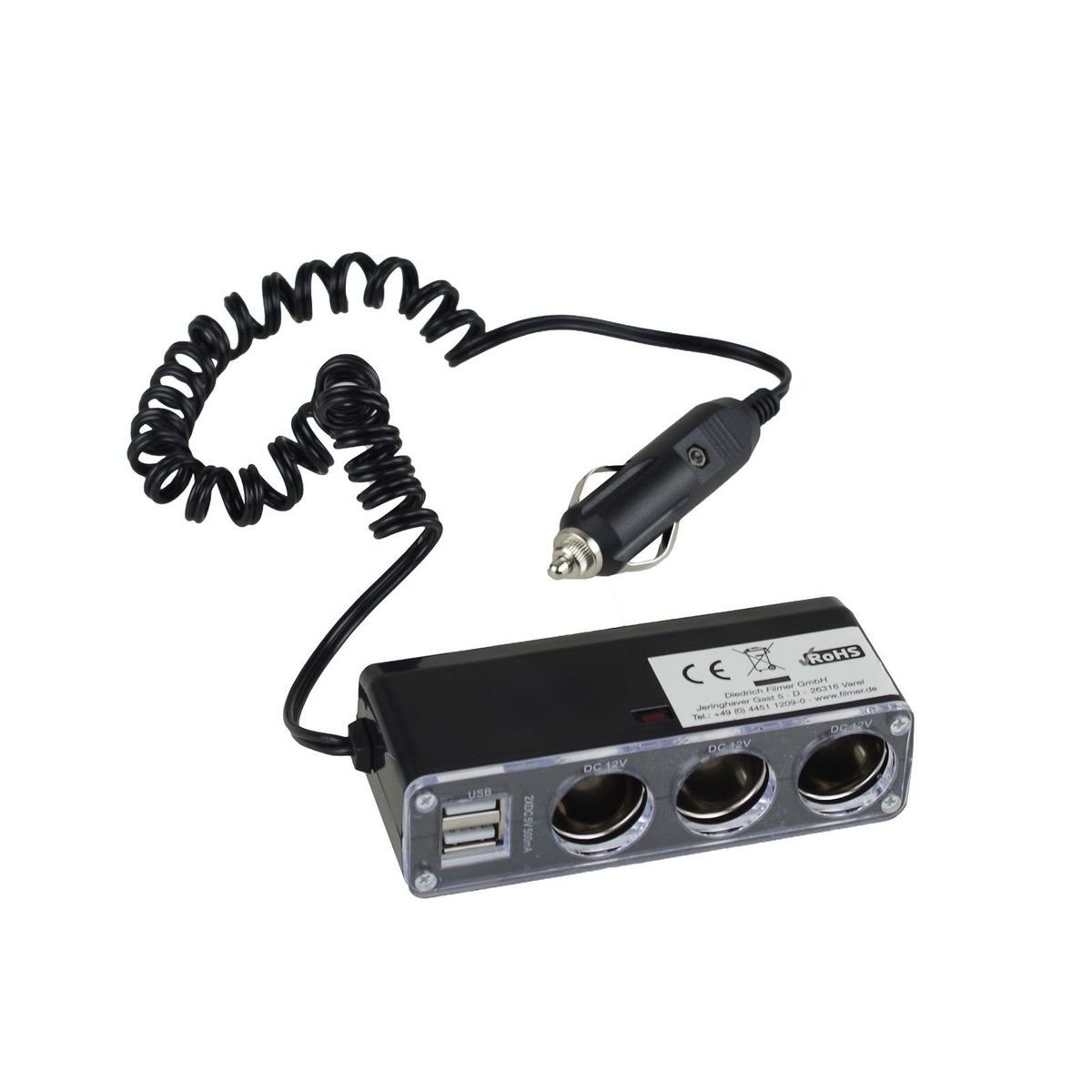 Zigarettenanzünder Verteiler 3fach inkl. 2xUSB-Port Autosteckdose Mehrfachsteckdose