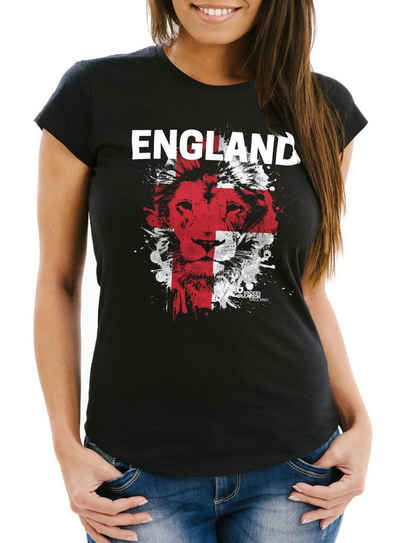 MoonWorks Print-Shirt Damen T-Shirt Fanshirt England Fußball EM WM Löwe Flagge Slim Fit MoonWorks® mit Print