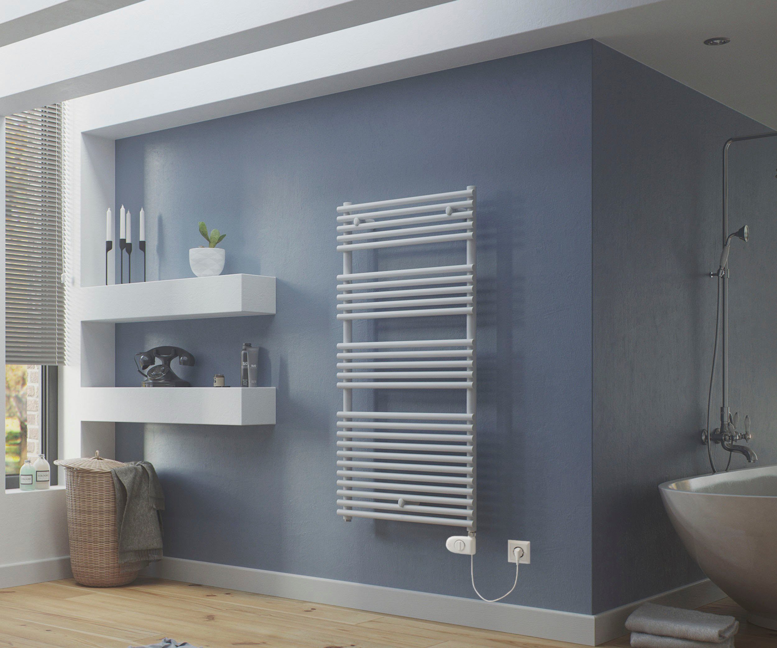 Ximax Elektrischer Badheizkörper Tec, 720 mm x 580 mm, 300 Watt, Heizstab Typ 3, Weiß