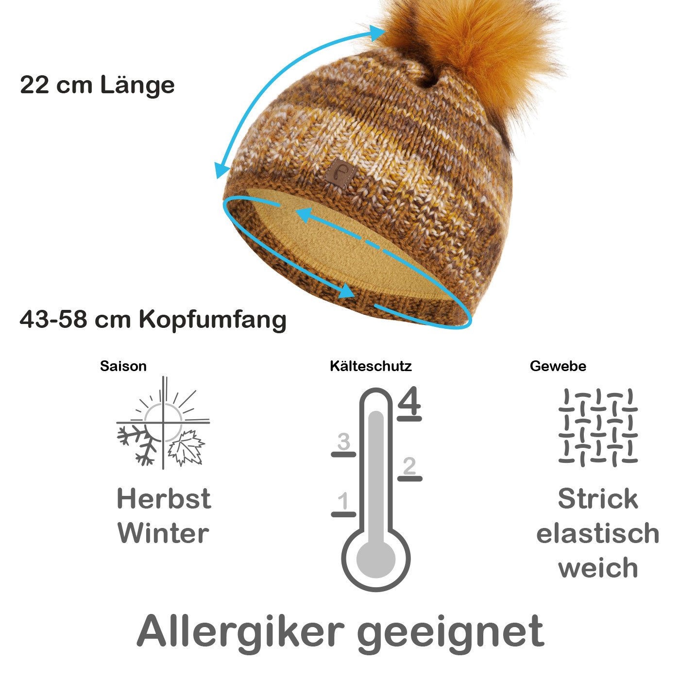Faera Bommelmütze Wintermütze Damen Herren Mütze Beanie Haube gefüttert Bommelmütze 11