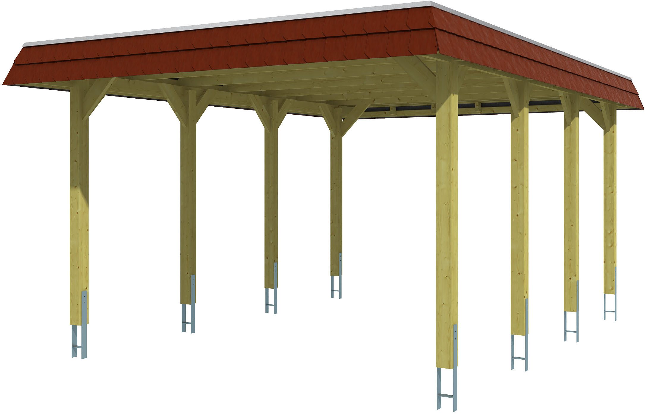 Skanholz Einzelcarport Spreewald, BxT: 396x589 cm, 209 cm Einfahrtshöhe, mit Aluminiumdach, rote Blende