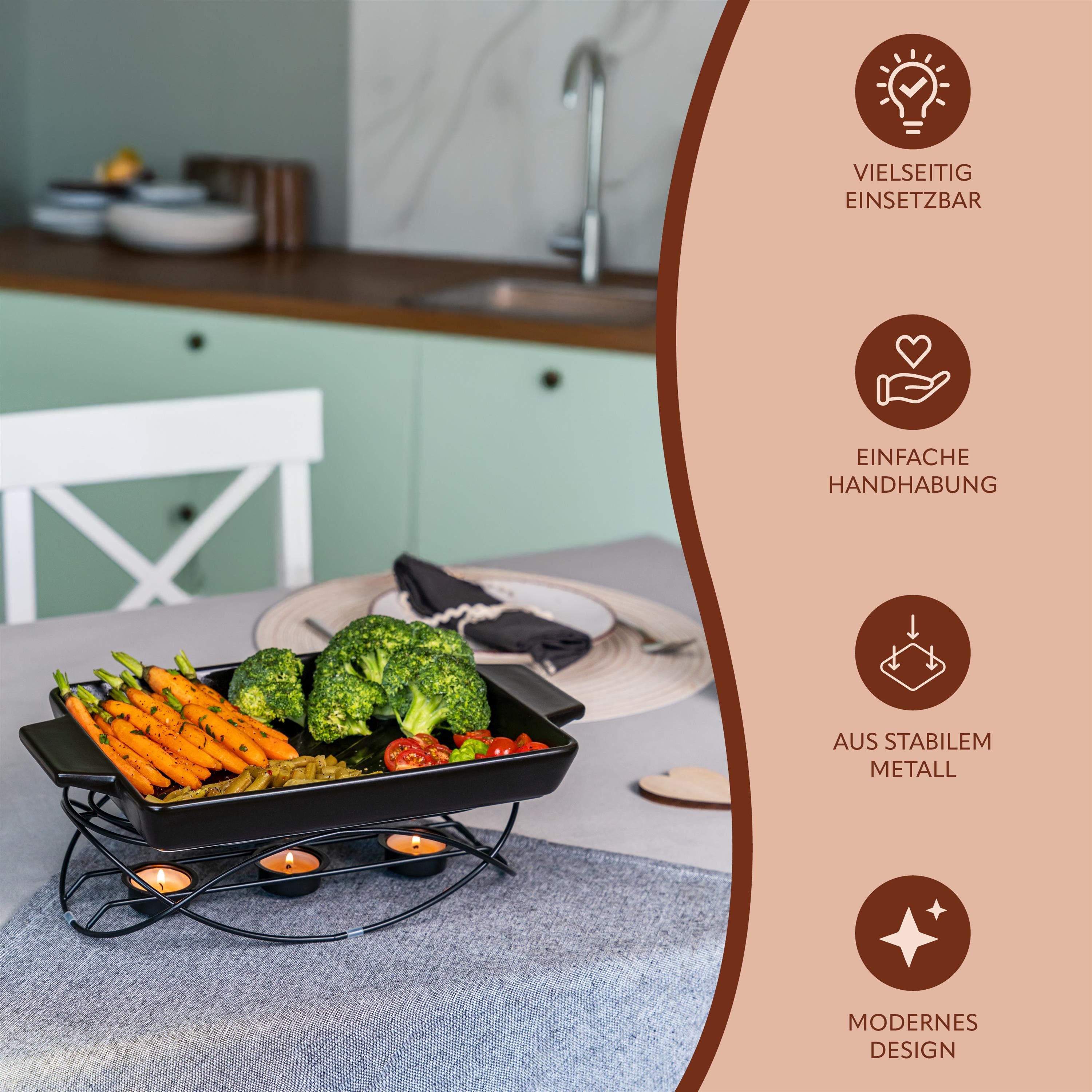 bremermann Speisenwärmer Speisenwärmer, für 3 Teelichter, ovale Warmhalteplatte, Stövchen, (1-tlg)