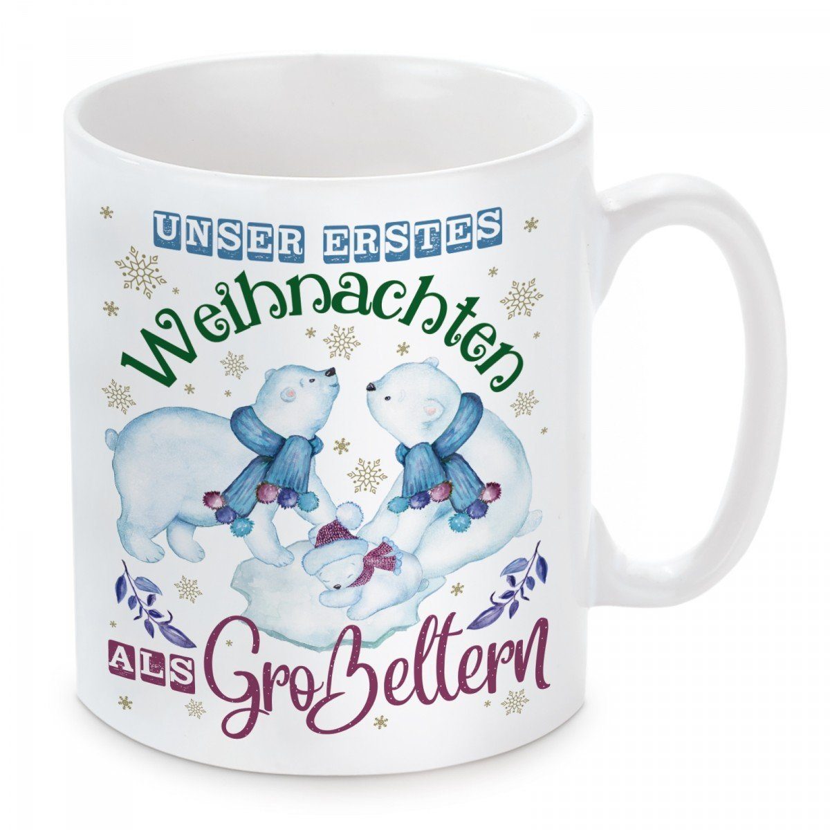 Herzbotschaft Tasse Kaffeebecher mit Motiv Unser erstes Weihnachten als Großeltern, Keramik, Kaffeetasse spülmaschinenfest und mikrowellengeeignet