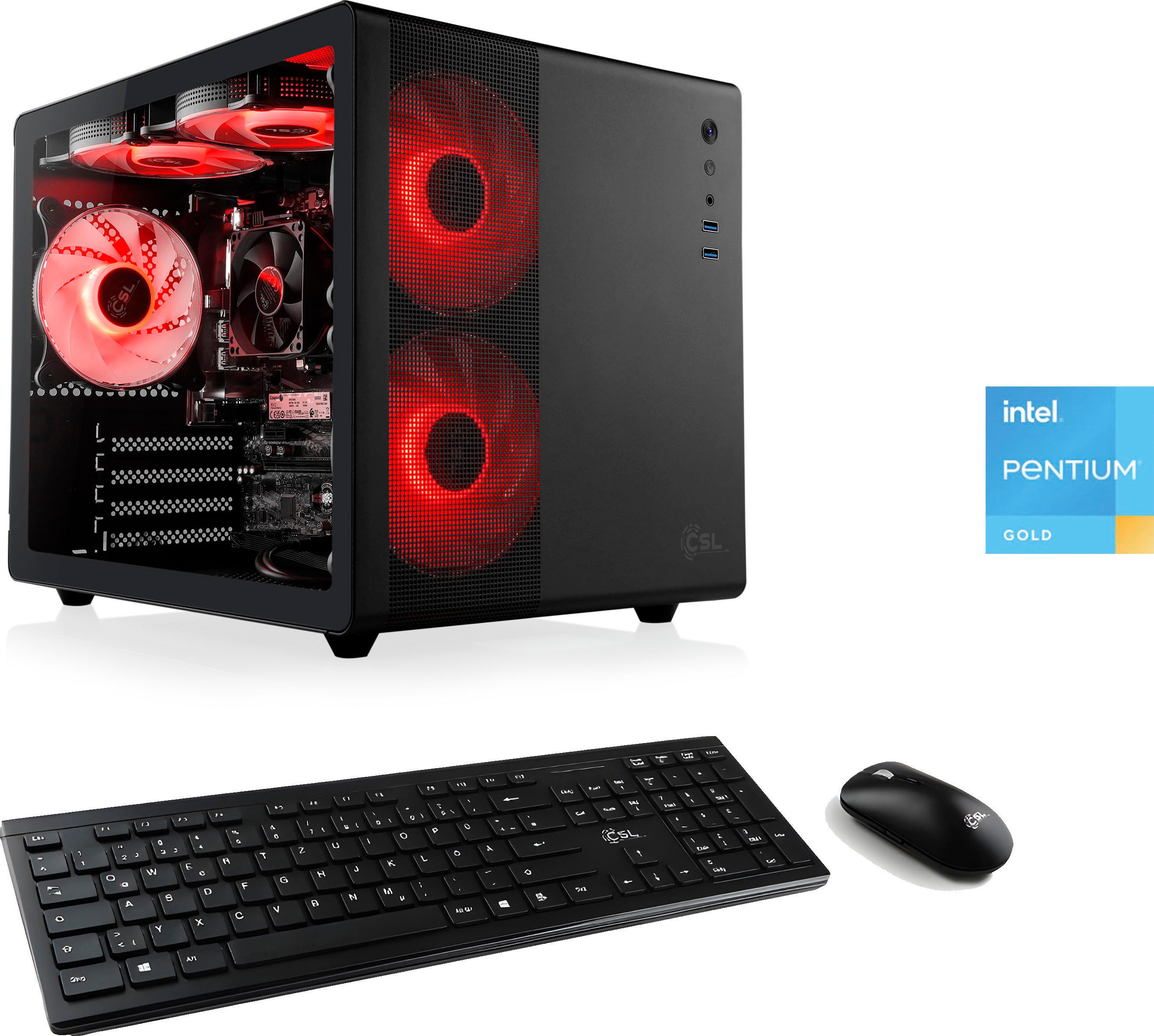 CSL Cube V24238 PC (Intel Pentium Gold G7400, 16 GB RAM, 500 GB SSD, Luftkühlung)