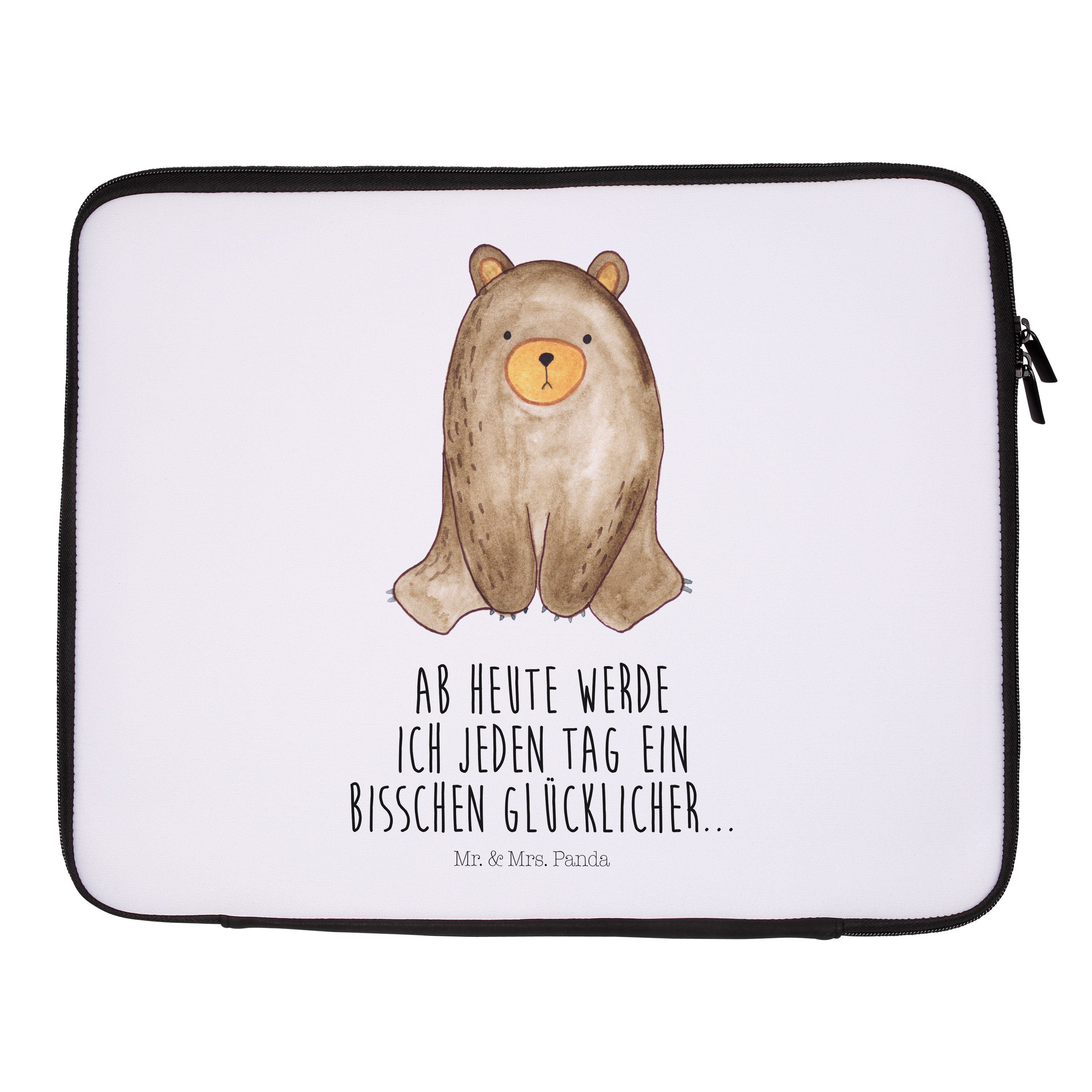 Mr. & Mrs. Panda Laptop-Hülle Bär sitzend - Weiß - Geschenk, Teddy, Teddybär, Tasche, Notebook Tasc