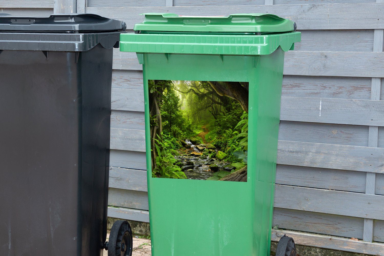 MuchoWow Wandsticker Natur - (1 Mülltonne, - - Container, Wald Dschungel Wasser Mülleimer-aufkleber, Sticker, Tropisch St), - Abfalbehälter